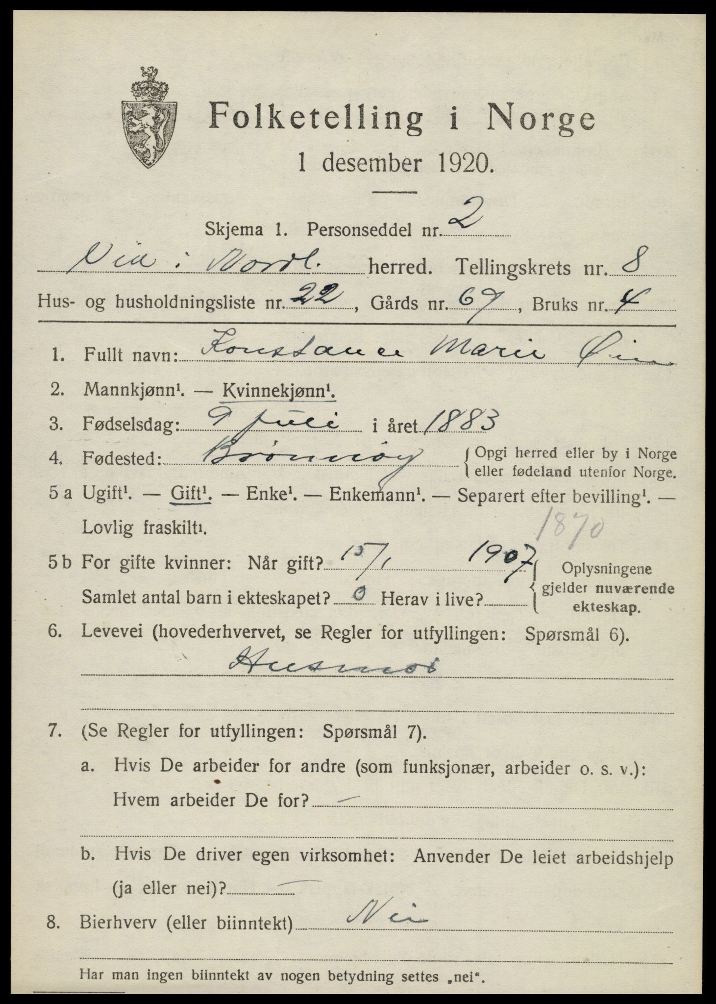 SAT, 1920 census for Vik, 1920, p. 5483