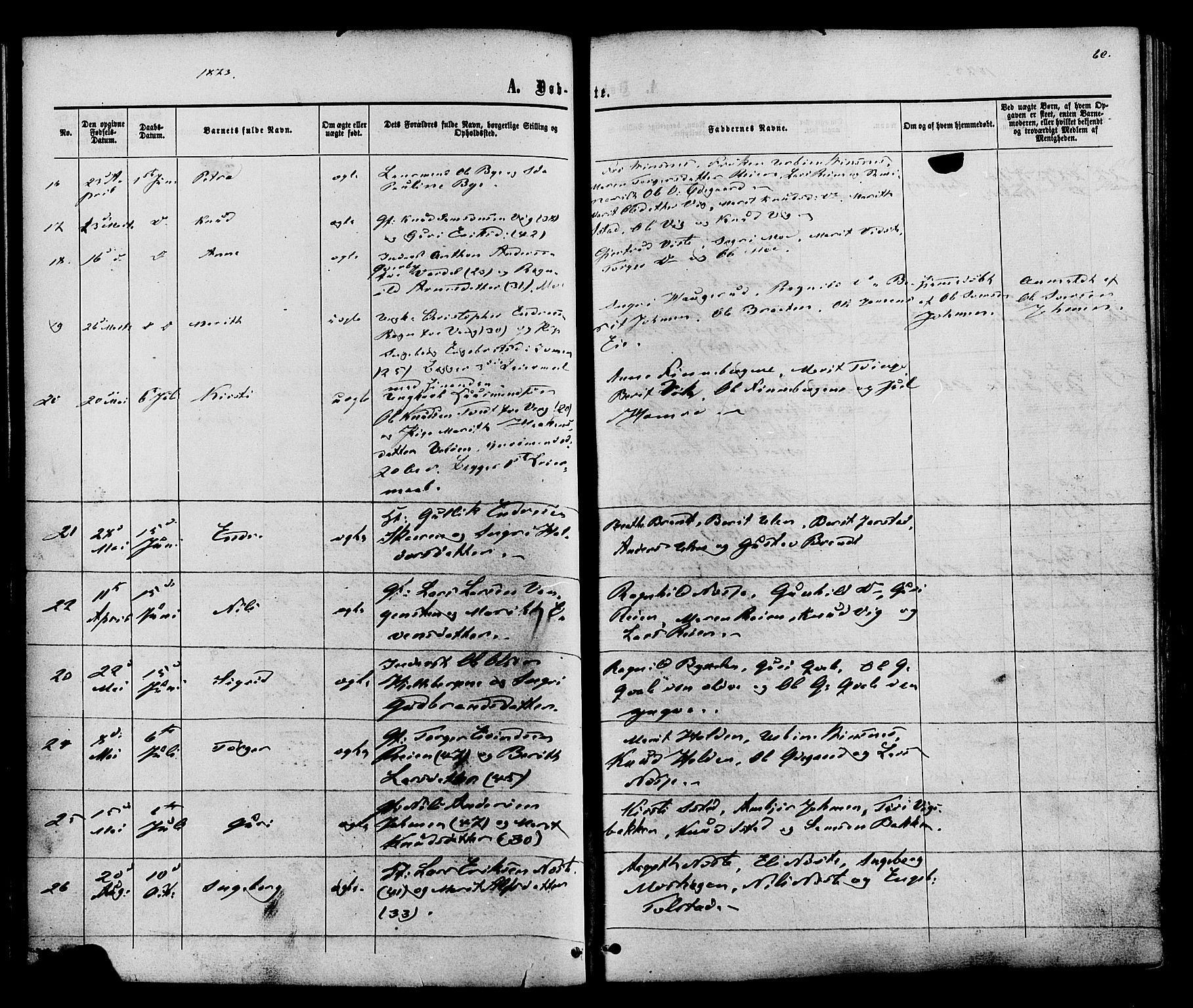 Vestre Slidre prestekontor, SAH/PREST-136/H/Ha/Haa/L0003: Parish register (official) no. 3, 1865-1880, p. 60