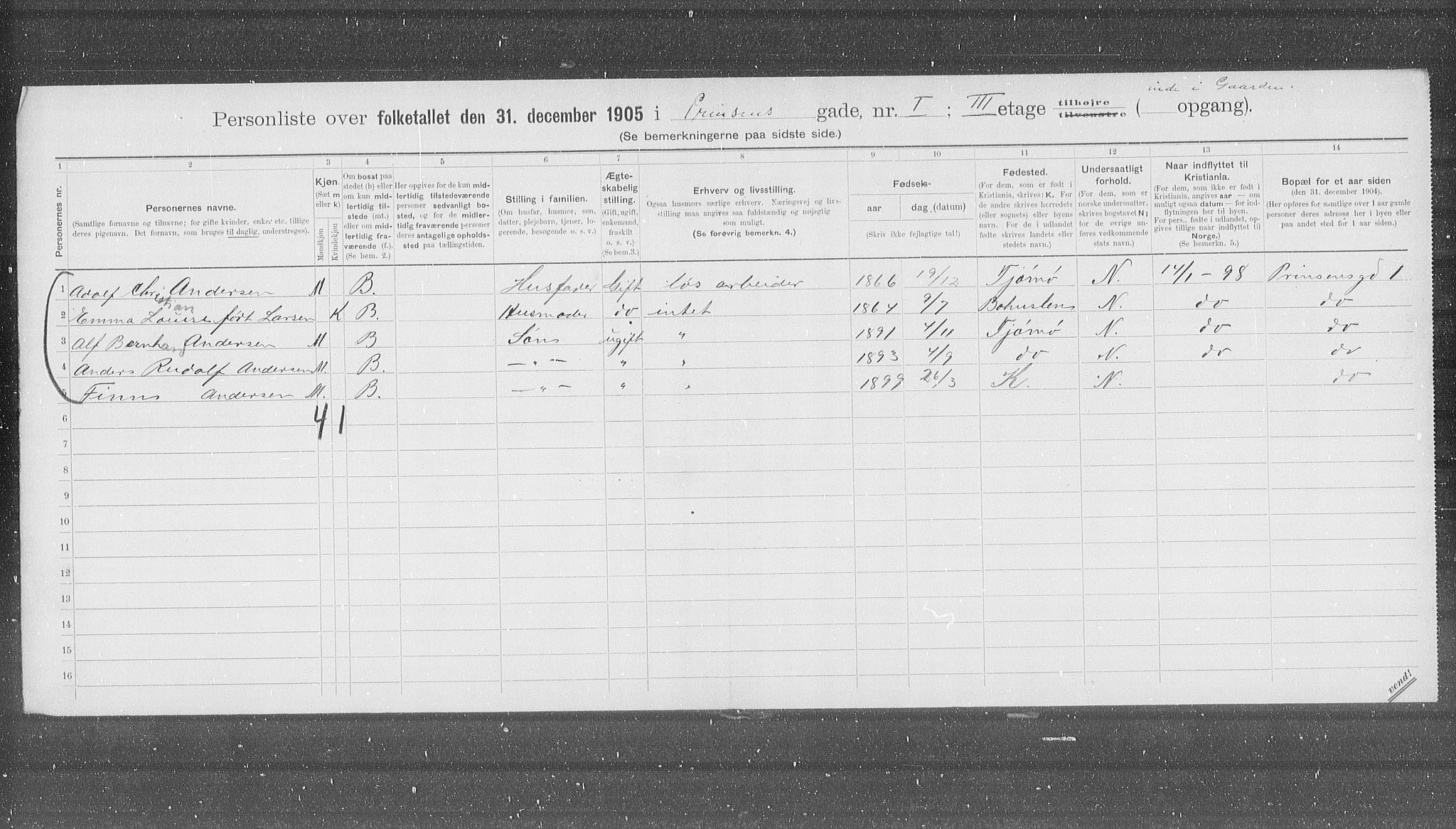 OBA, Municipal Census 1905 for Kristiania, 1905, p. 42581