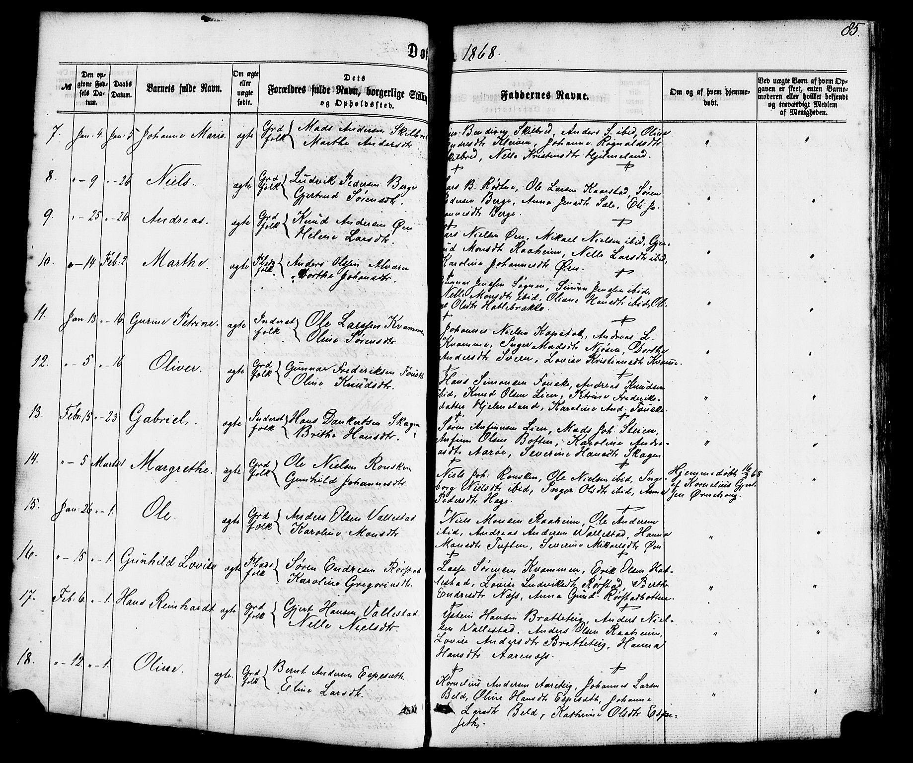 Gaular sokneprestembete, SAB/A-80001/H/Haa: Parish register (official) no. A 5, 1860-1881, p. 85
