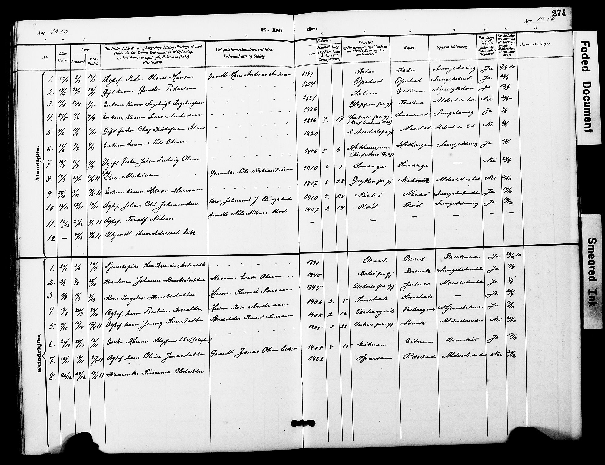 Ministerialprotokoller, klokkerbøker og fødselsregistre - Møre og Romsdal, SAT/A-1454/560/L0725: Parish register (copy) no. 560C02, 1895-1930, p. 274