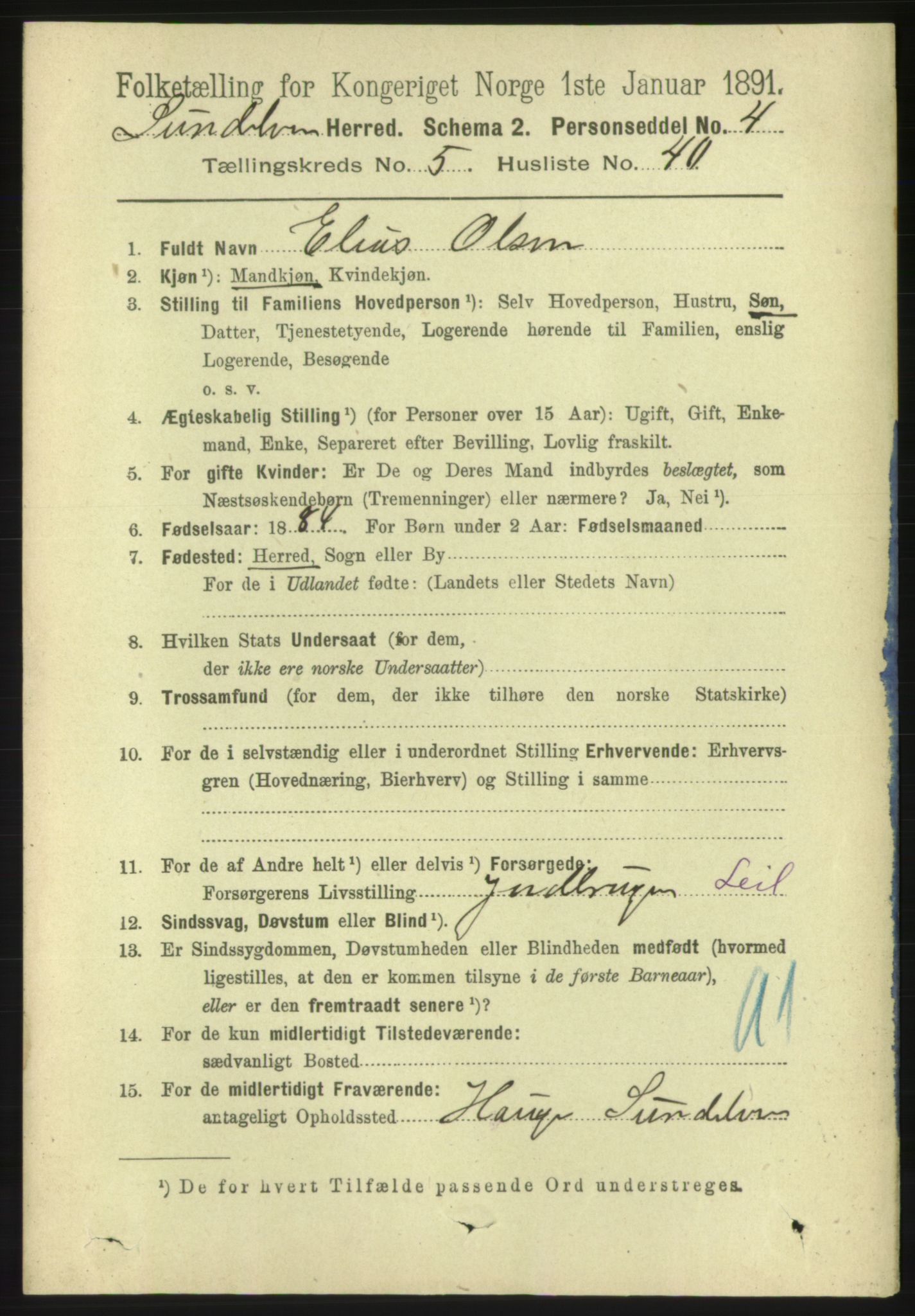 RA, 1891 census for 1523 Sunnylven, 1891, p. 1456