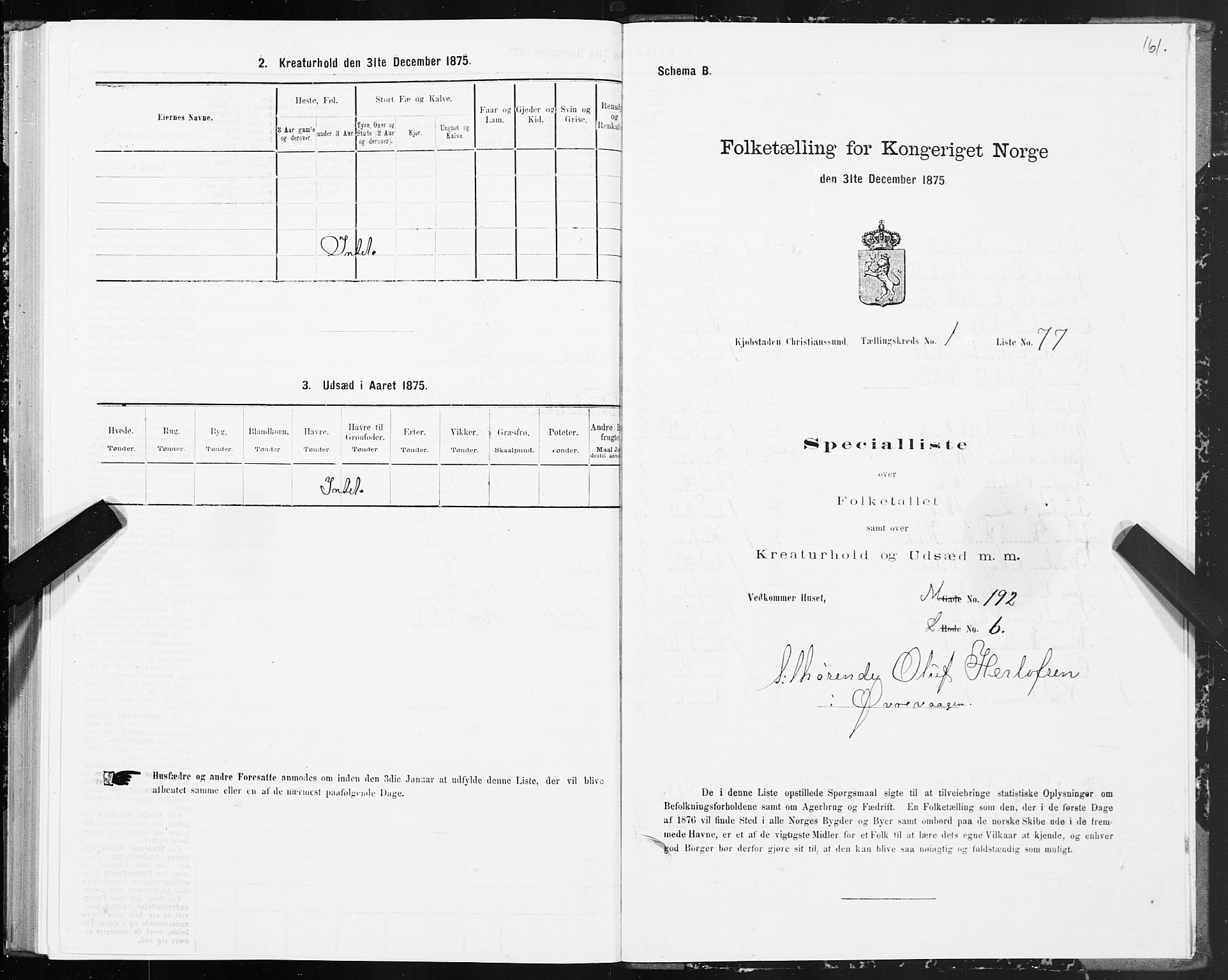 SAT, 1875 census for 1503B Kristiansund/Kristiansund, 1875, p. 1161