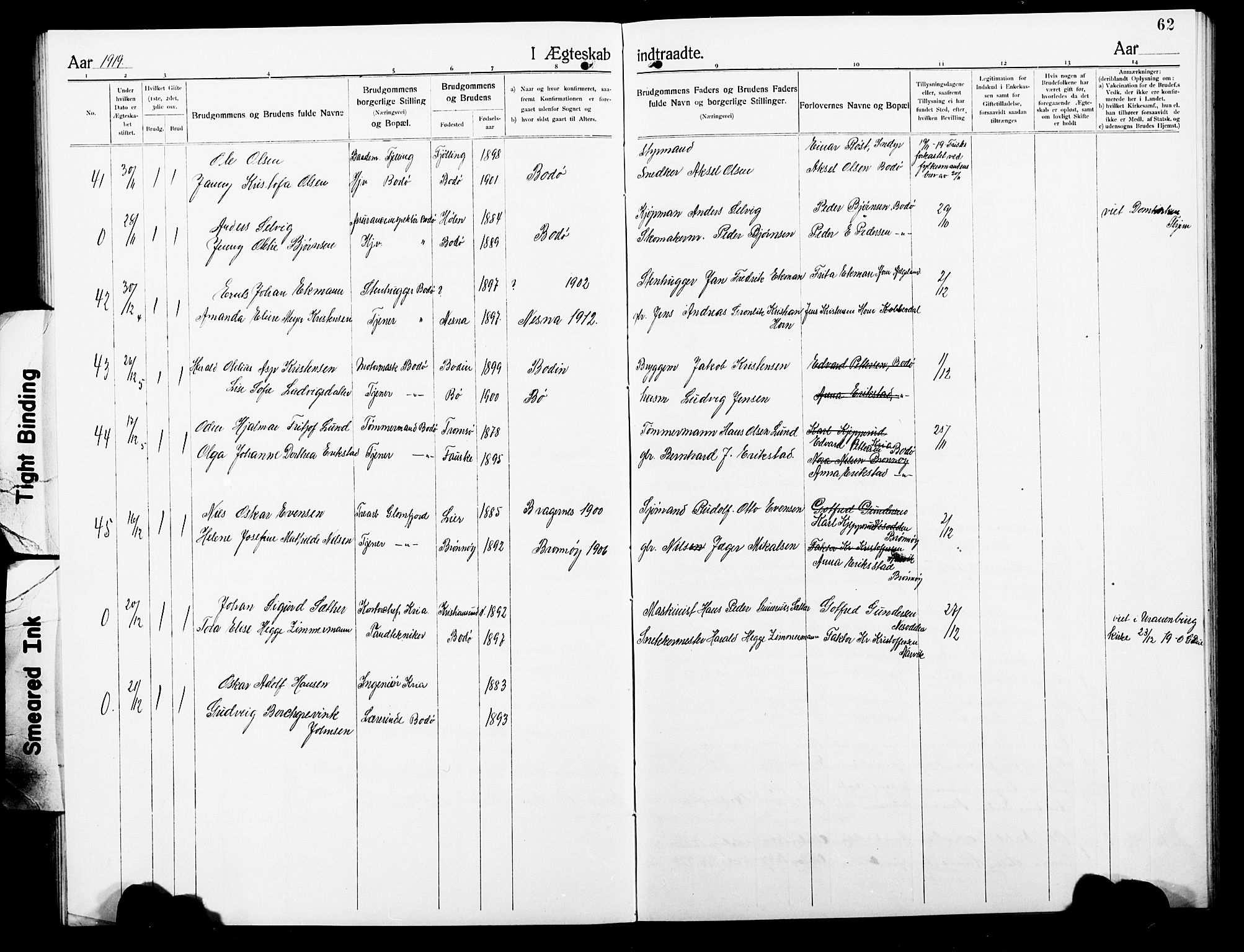 Ministerialprotokoller, klokkerbøker og fødselsregistre - Nordland, SAT/A-1459/801/L0035: Parish register (copy) no. 801C10, 1910-1923, p. 62