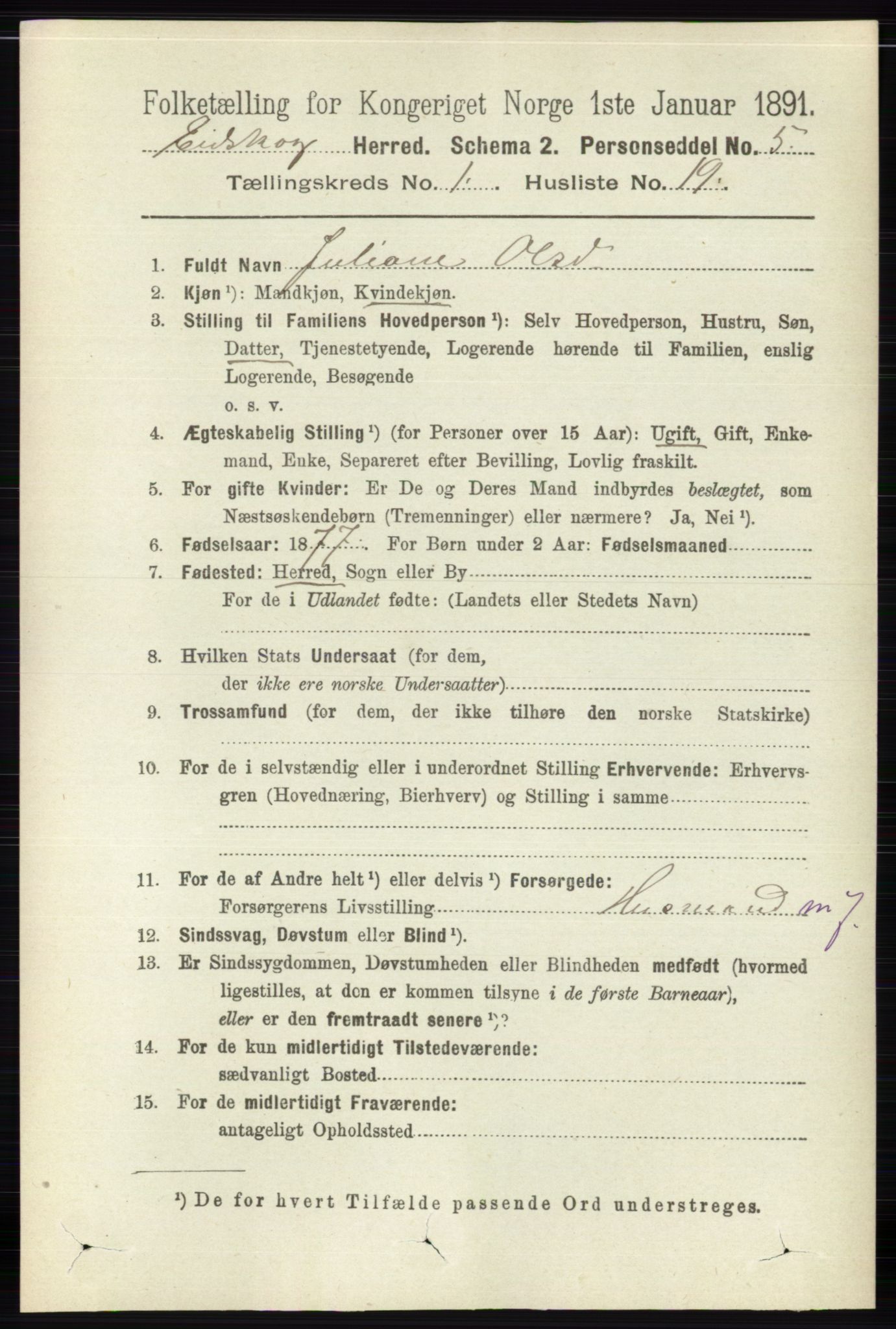 RA, 1891 census for 0420 Eidskog, 1891, p. 220