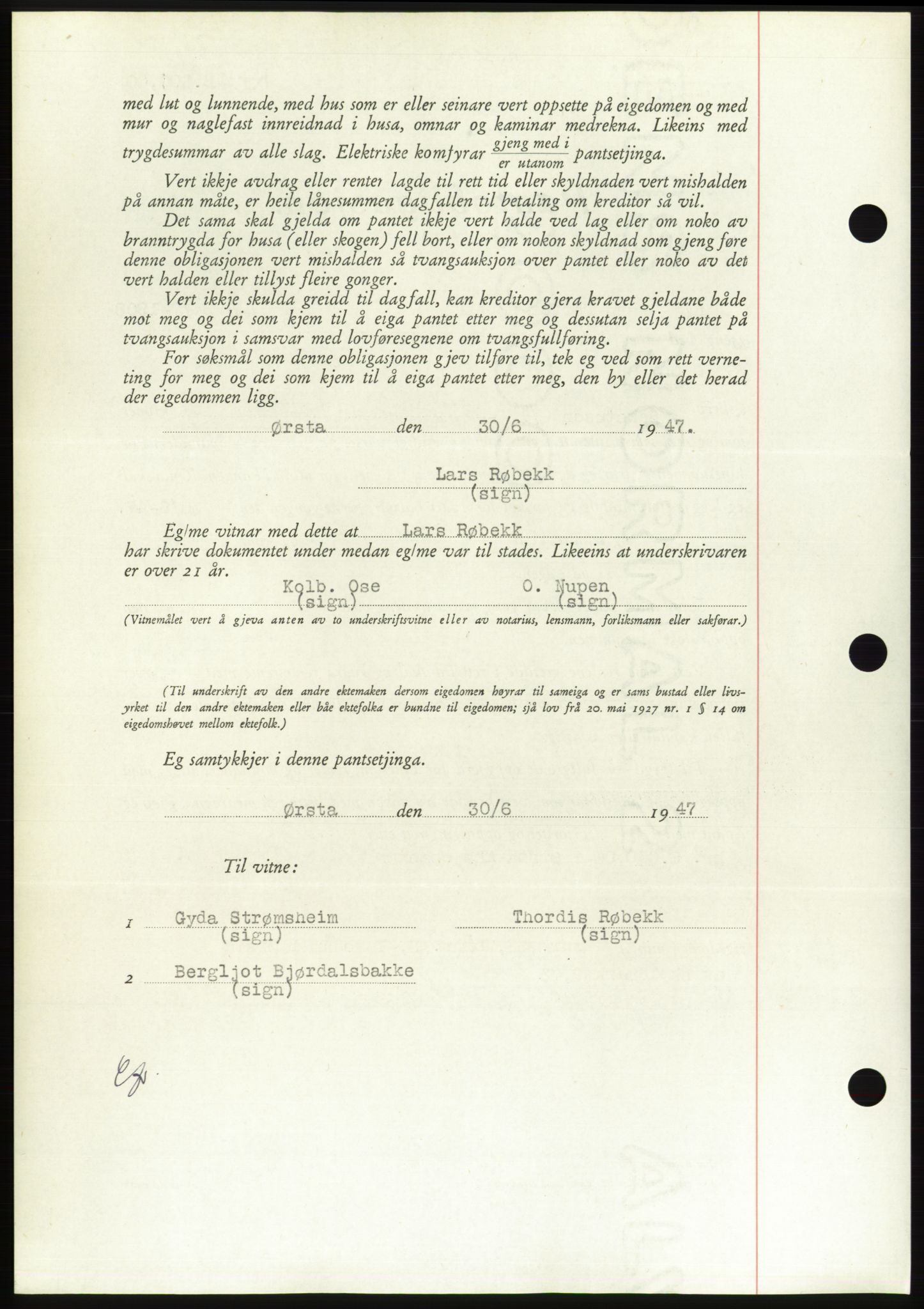 Søre Sunnmøre sorenskriveri, AV/SAT-A-4122/1/2/2C/L0115: Mortgage book no. 3B, 1947-1948, Diary no: : 963/1947