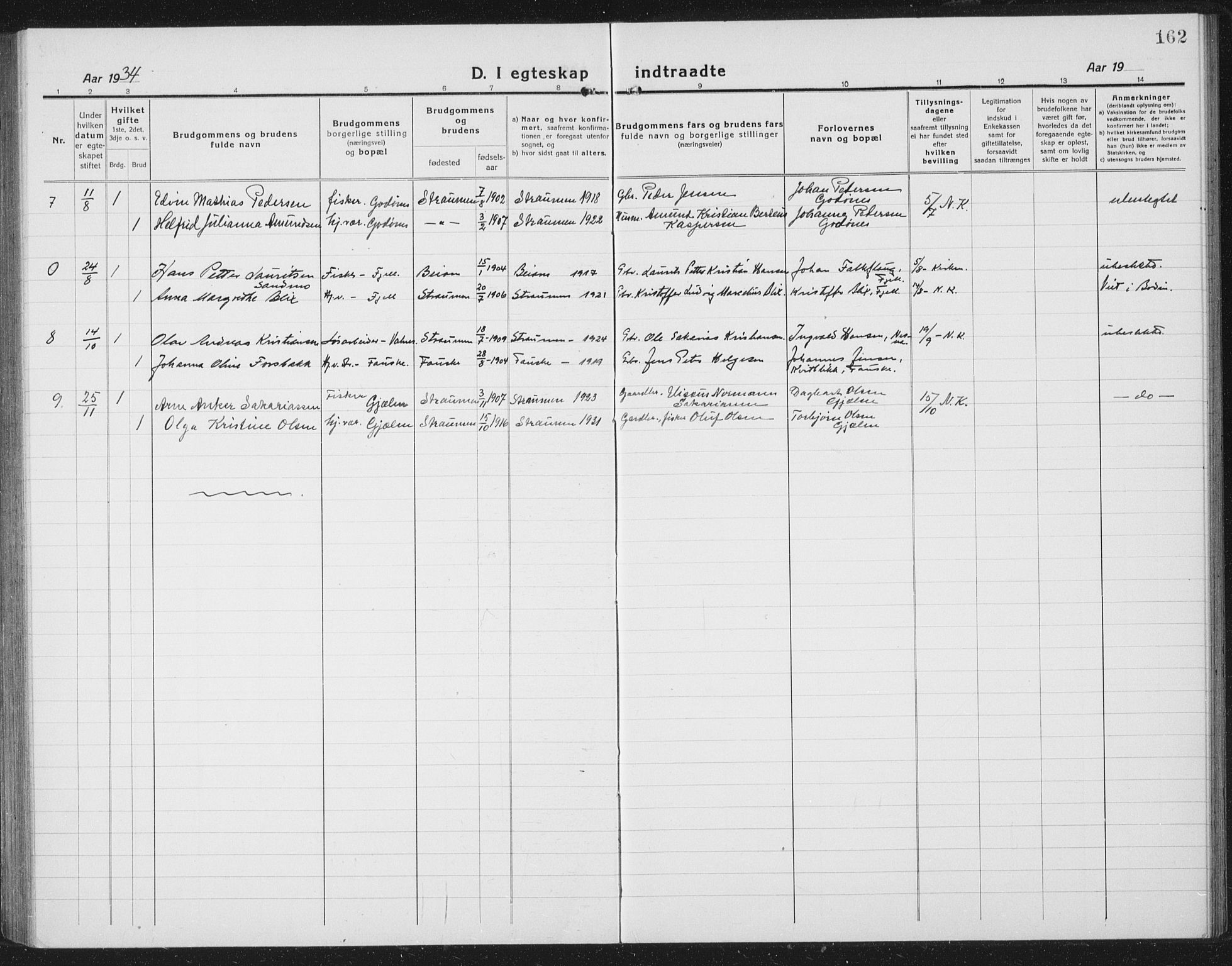 Ministerialprotokoller, klokkerbøker og fødselsregistre - Nordland, AV/SAT-A-1459/804/L0089: Parish register (copy) no. 804C02, 1918-1935, p. 162