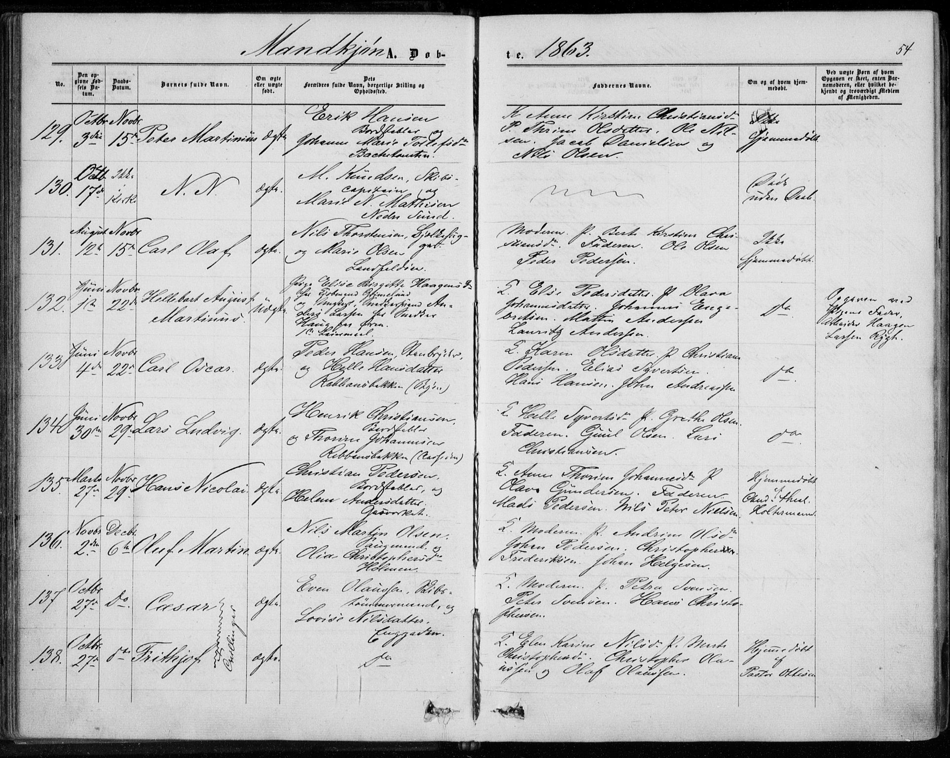 Bragernes kirkebøker, AV/SAKO-A-6/F/Fb/L0003: Parish register (official) no. II 3, 1860-1868, p. 54