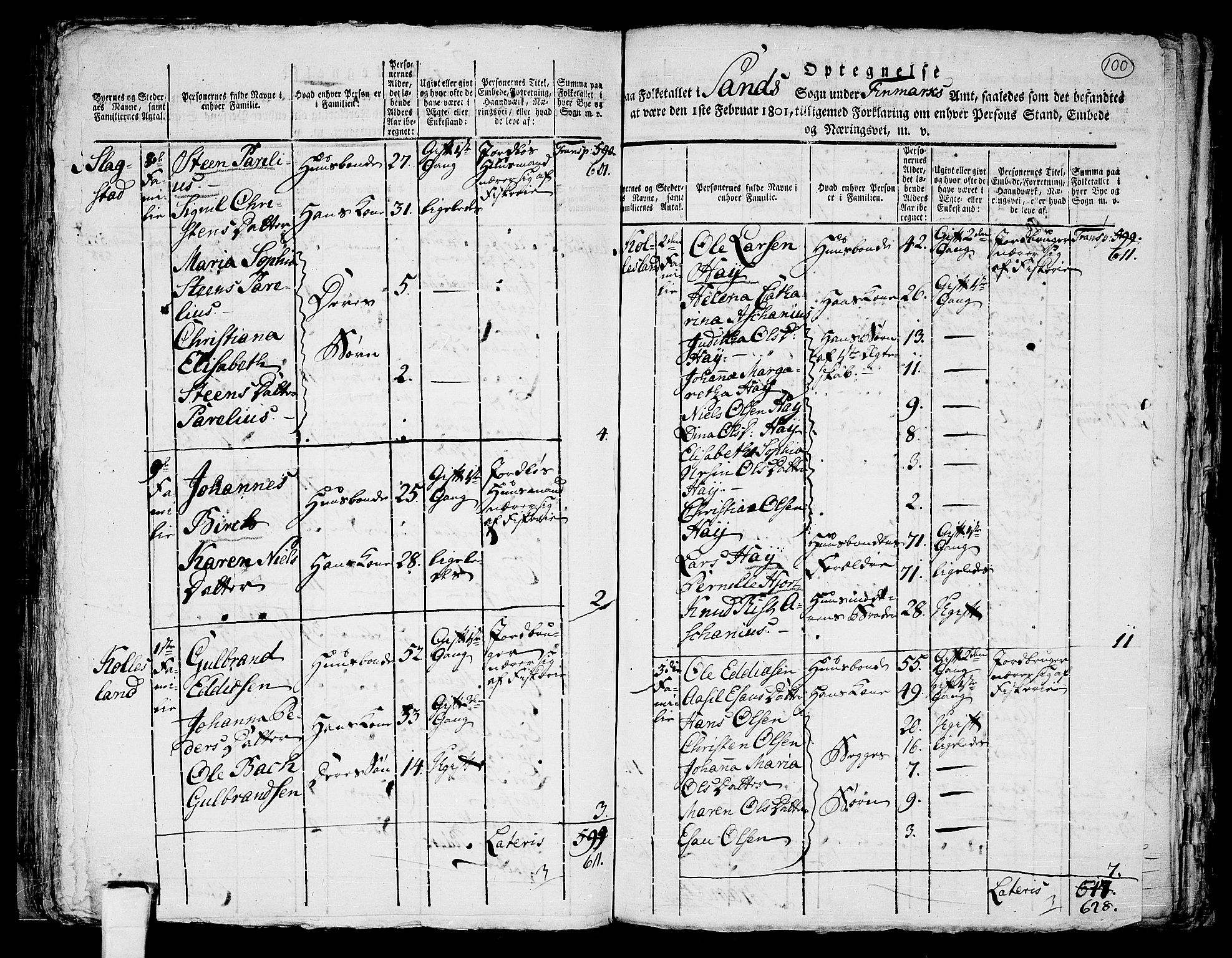 RA, 1801 census for 1915P Sand, 1801, p. 99b-100a