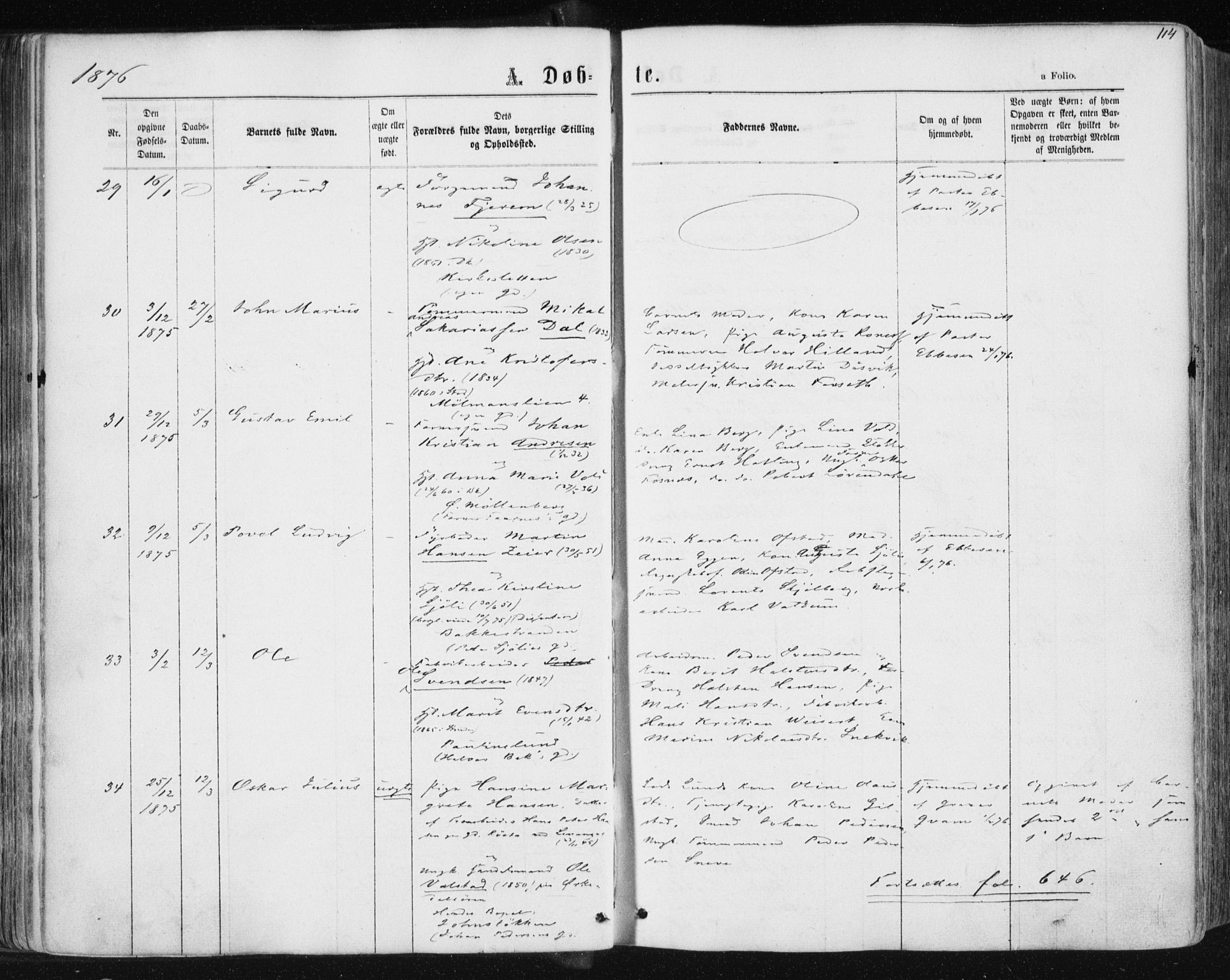 Ministerialprotokoller, klokkerbøker og fødselsregistre - Sør-Trøndelag, AV/SAT-A-1456/604/L0186: Parish register (official) no. 604A07, 1866-1877, p. 114