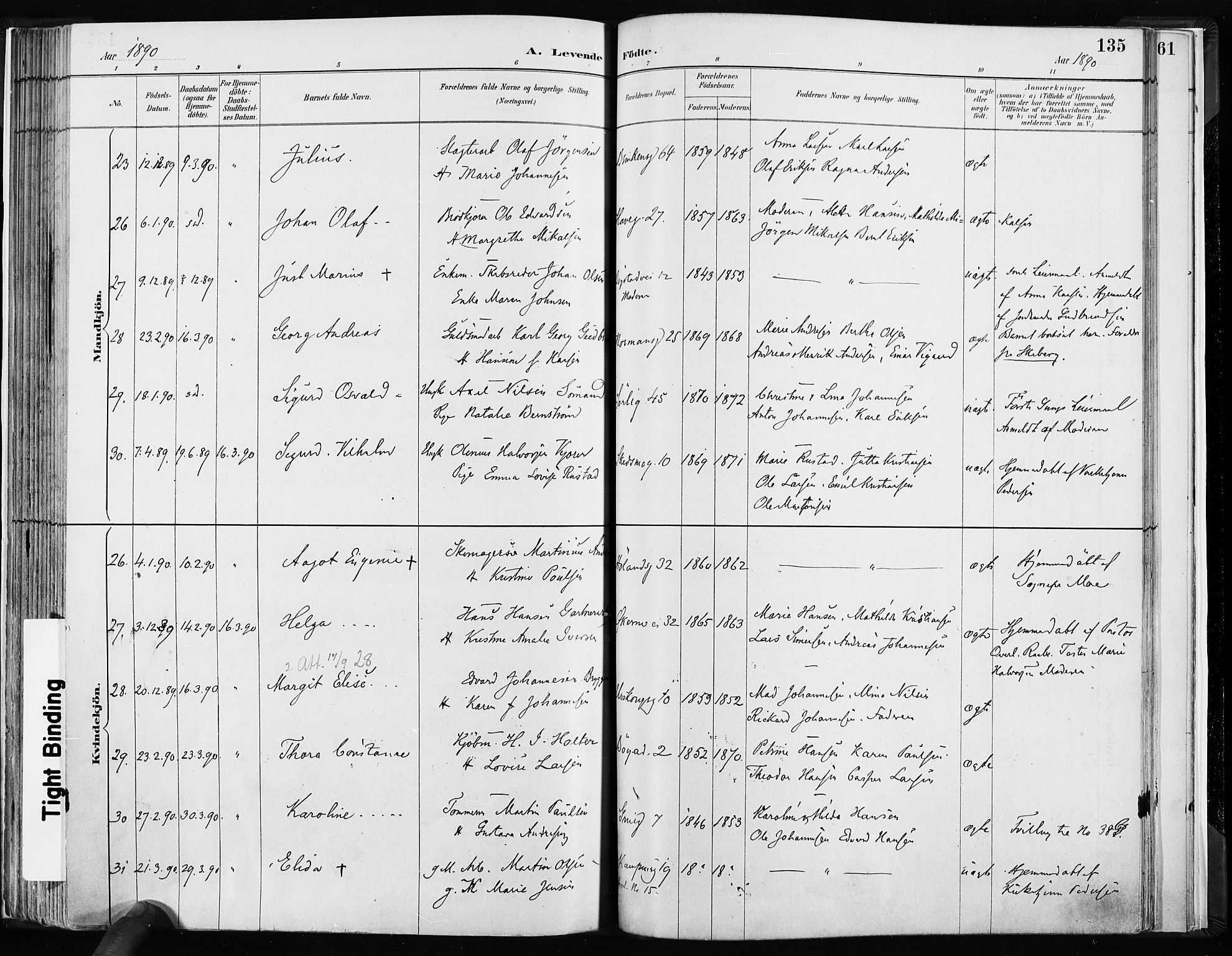 Kampen prestekontor Kirkebøker, AV/SAO-A-10853/F/Fa/L0003: Parish register (official) no. I 3, 1886-1892, p. 135