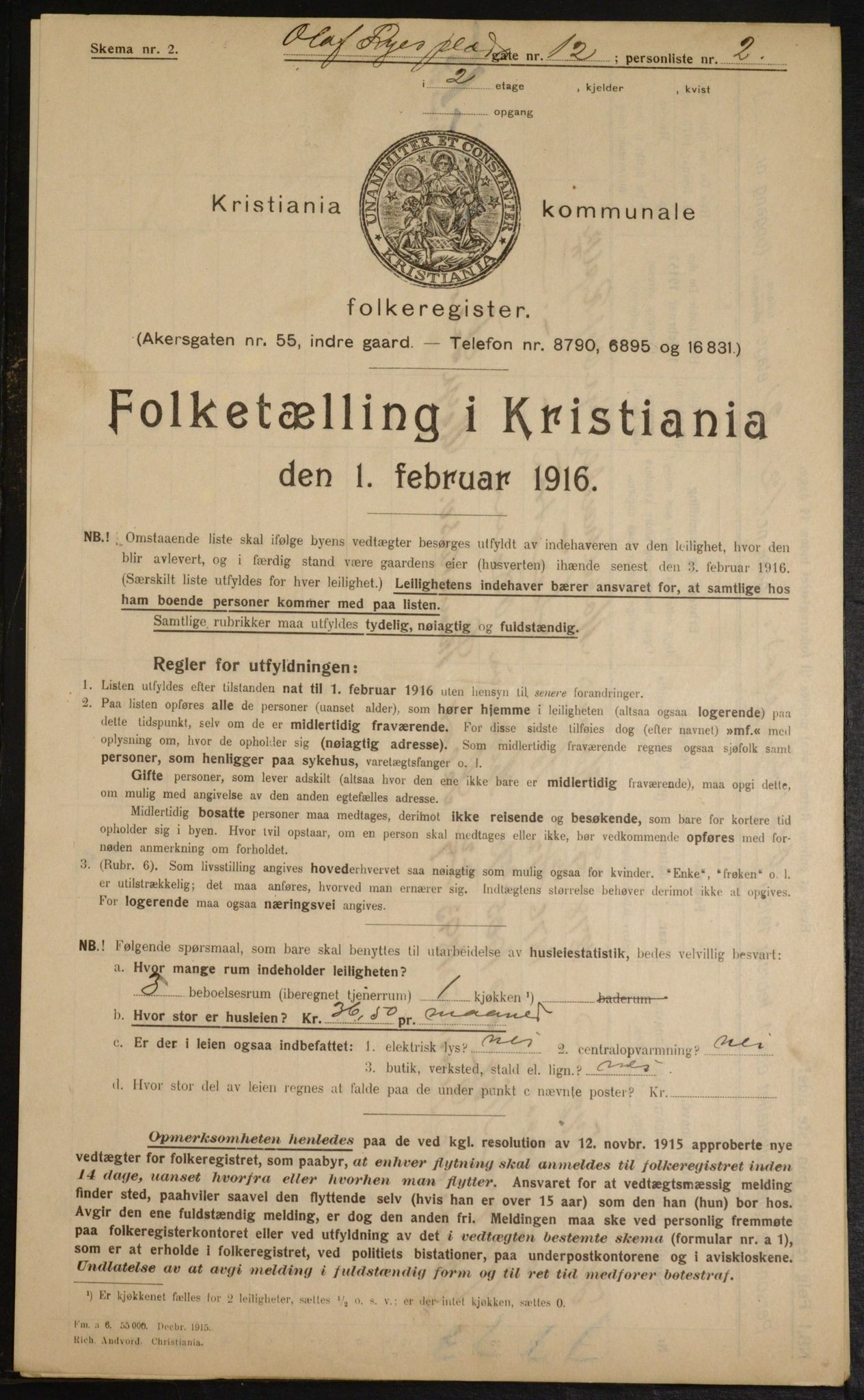 OBA, Municipal Census 1916 for Kristiania, 1916, p. 77164