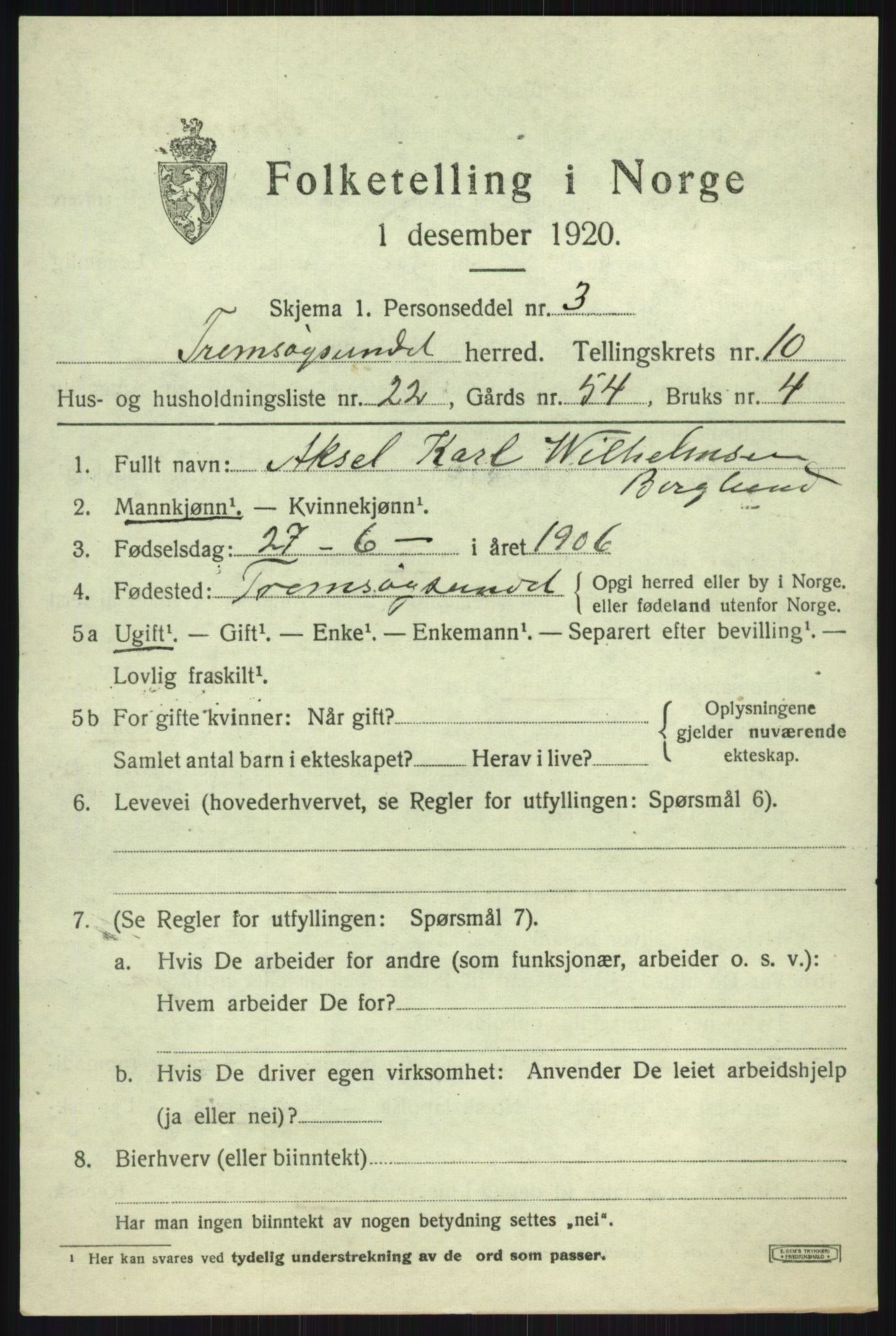SATØ, 1920 census for Tromsøysund, 1920, p. 7228