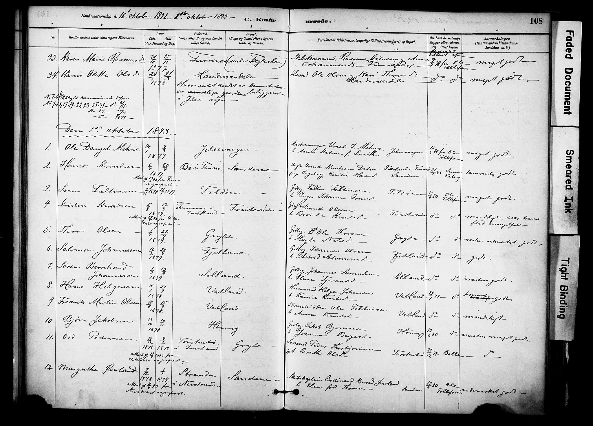 Jelsa sokneprestkontor, SAST/A-101842/01/IV: Parish register (official) no. A 10, 1884-1906, p. 108