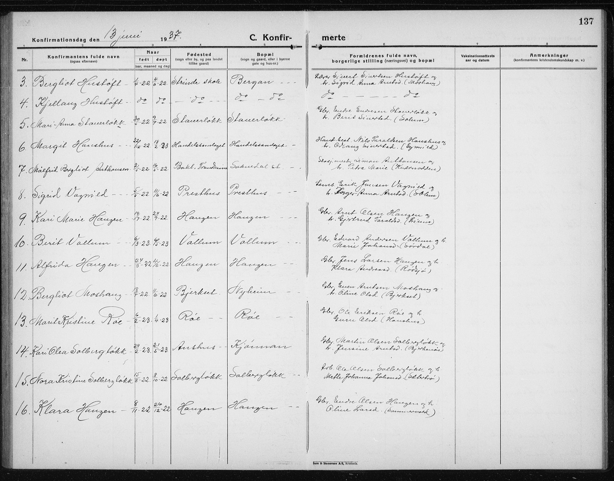 Ministerialprotokoller, klokkerbøker og fødselsregistre - Sør-Trøndelag, SAT/A-1456/689/L1045: Parish register (copy) no. 689C04, 1923-1940, p. 137