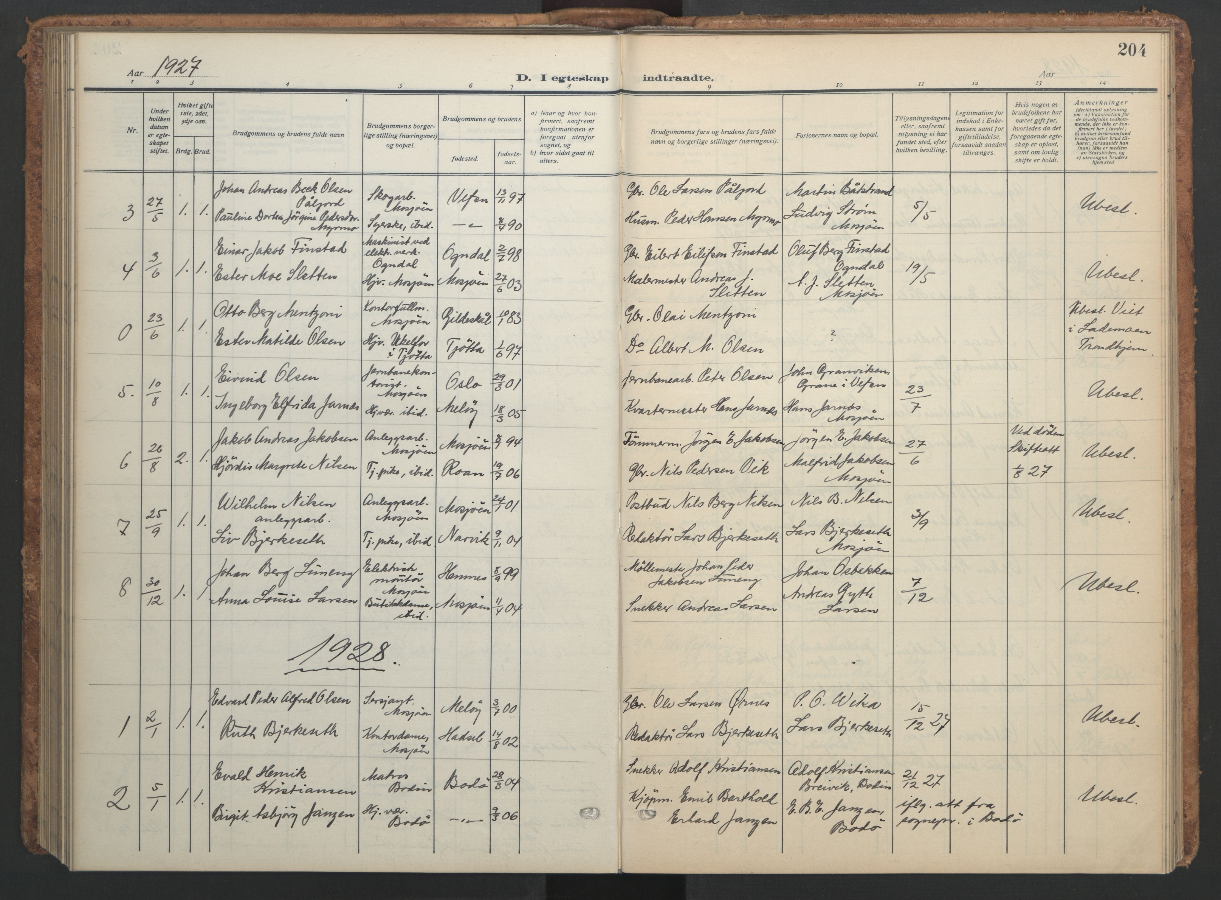 Ministerialprotokoller, klokkerbøker og fødselsregistre - Nordland, AV/SAT-A-1459/820/L0303: Parish register (copy) no. 820C05, 1917-1952, p. 204