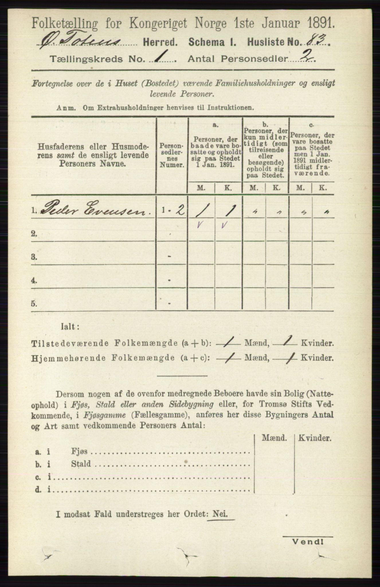 RA, 1891 census for 0528 Østre Toten, 1891, p. 136