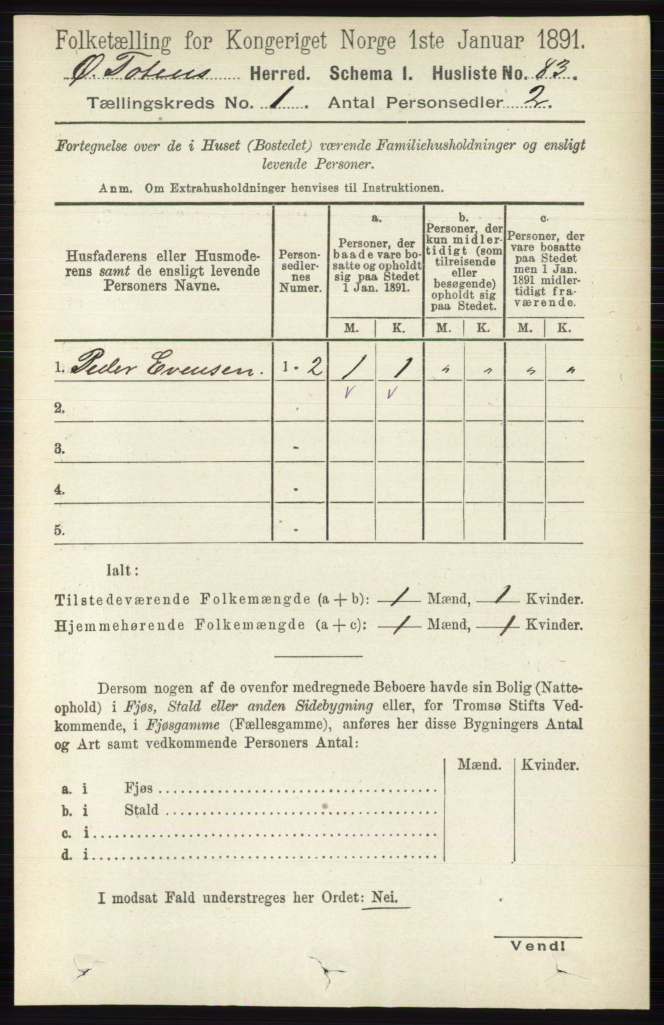 RA, 1891 census for 0528 Østre Toten, 1891, p. 136