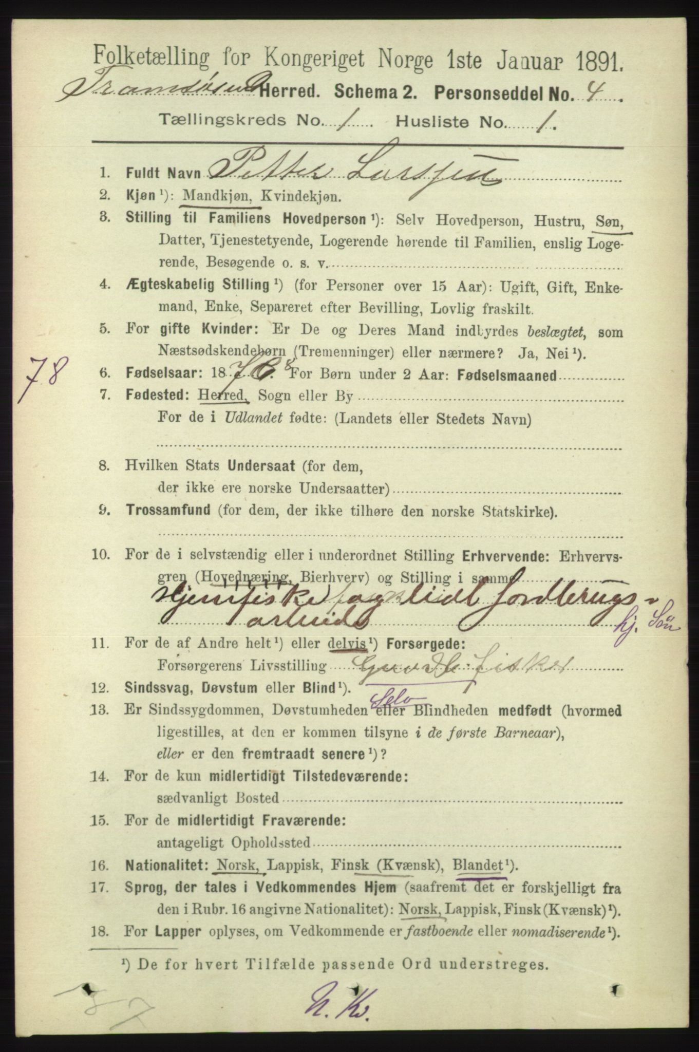 RA, 1891 census for 1934 Tromsøysund, 1891, p. 85