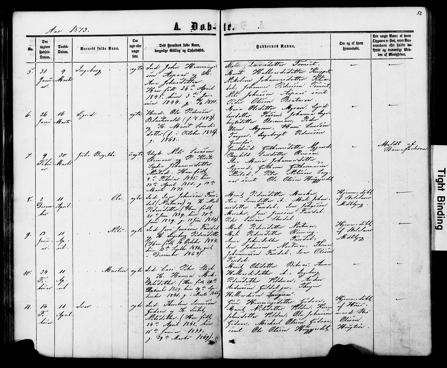 Ministerialprotokoller, klokkerbøker og fødselsregistre - Nord-Trøndelag, SAT/A-1458/706/L0049: Parish register (copy) no. 706C01, 1864-1895, p. 52