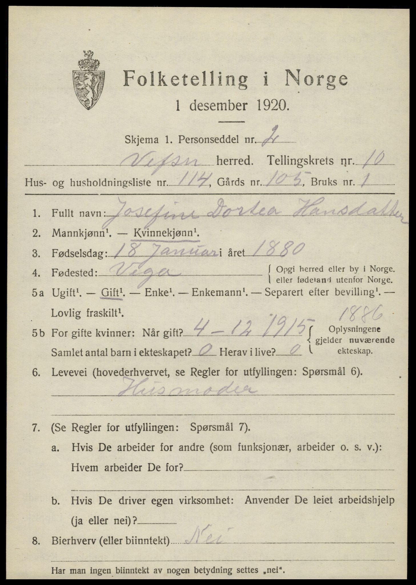 SAT, 1920 census for Vefsn, 1920, p. 8359