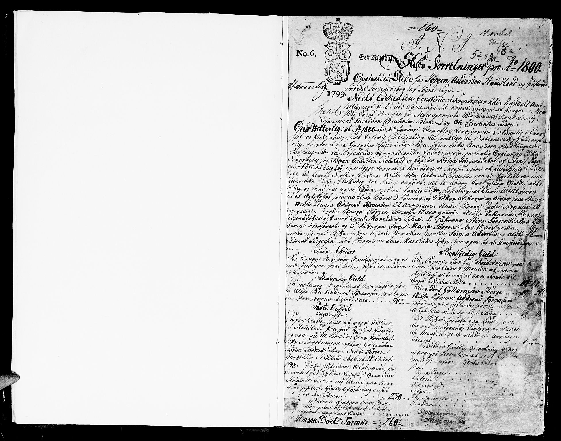 Mandal sorenskriveri, SAK/1221-0005/001/H/Hc/L0034: Skifteprotokoll med register nr 13a, 1800-1807, p. 0b-1a