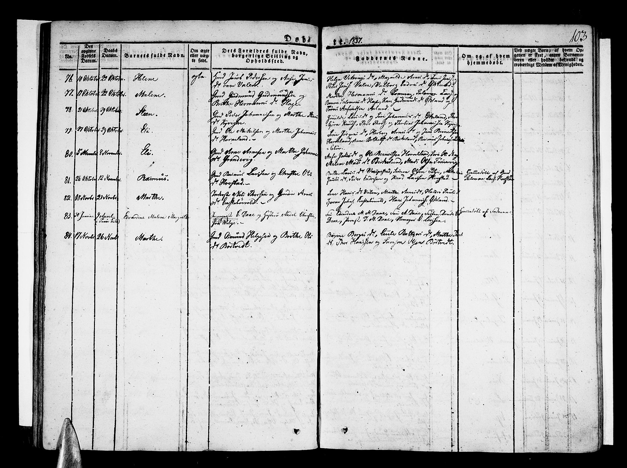 Stord sokneprestembete, AV/SAB-A-78201/H/Haa: Parish register (official) no. A 6, 1826-1840, p. 103