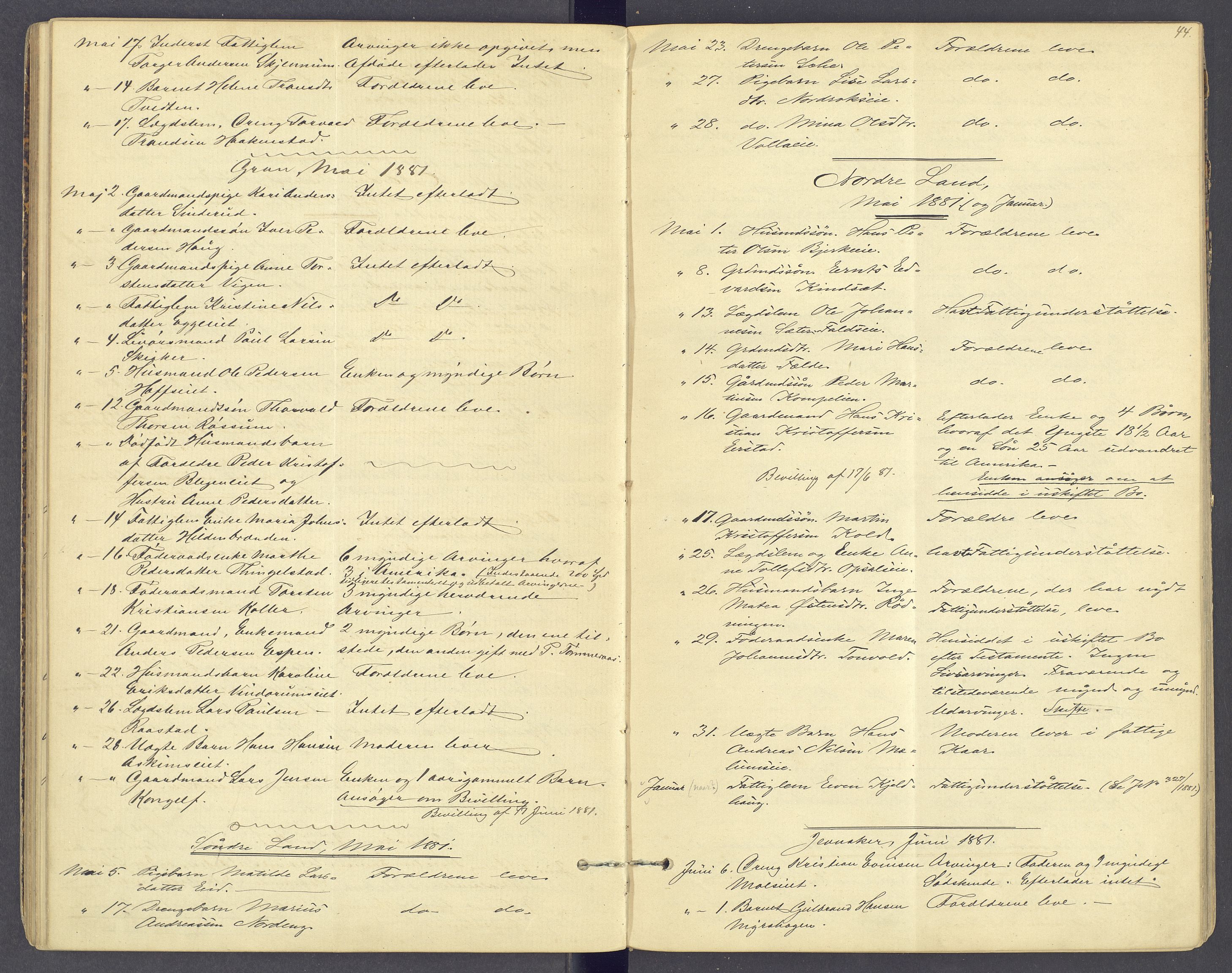 Hadeland og Land tingrett, AV/SAH-TING-010/J/Jg/L0005: Dødsfallsprotokoll, 1876-1886, p. 43b-44a