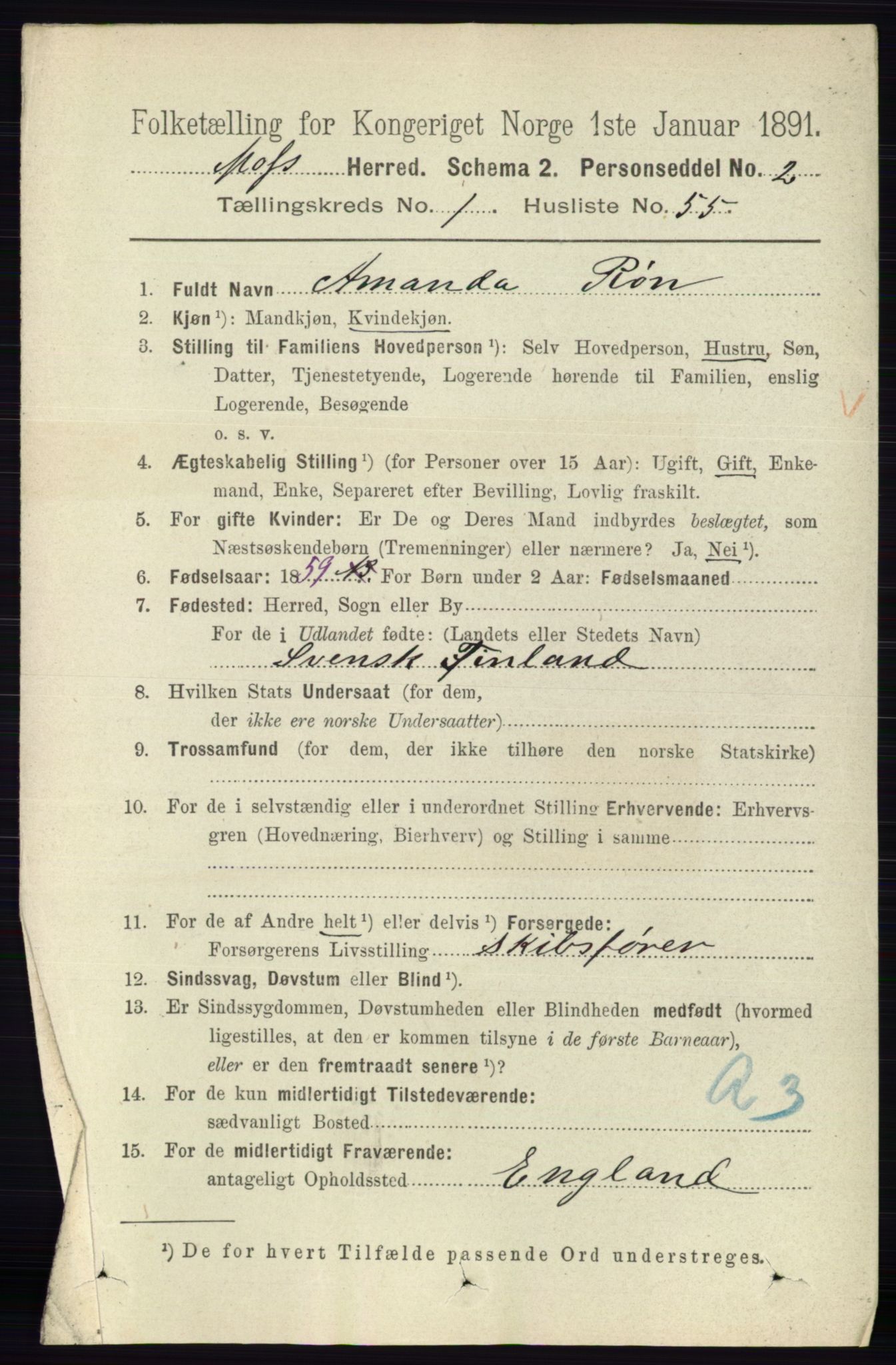 RA, 1891 Census for 0194 Moss, 1891, p. 709