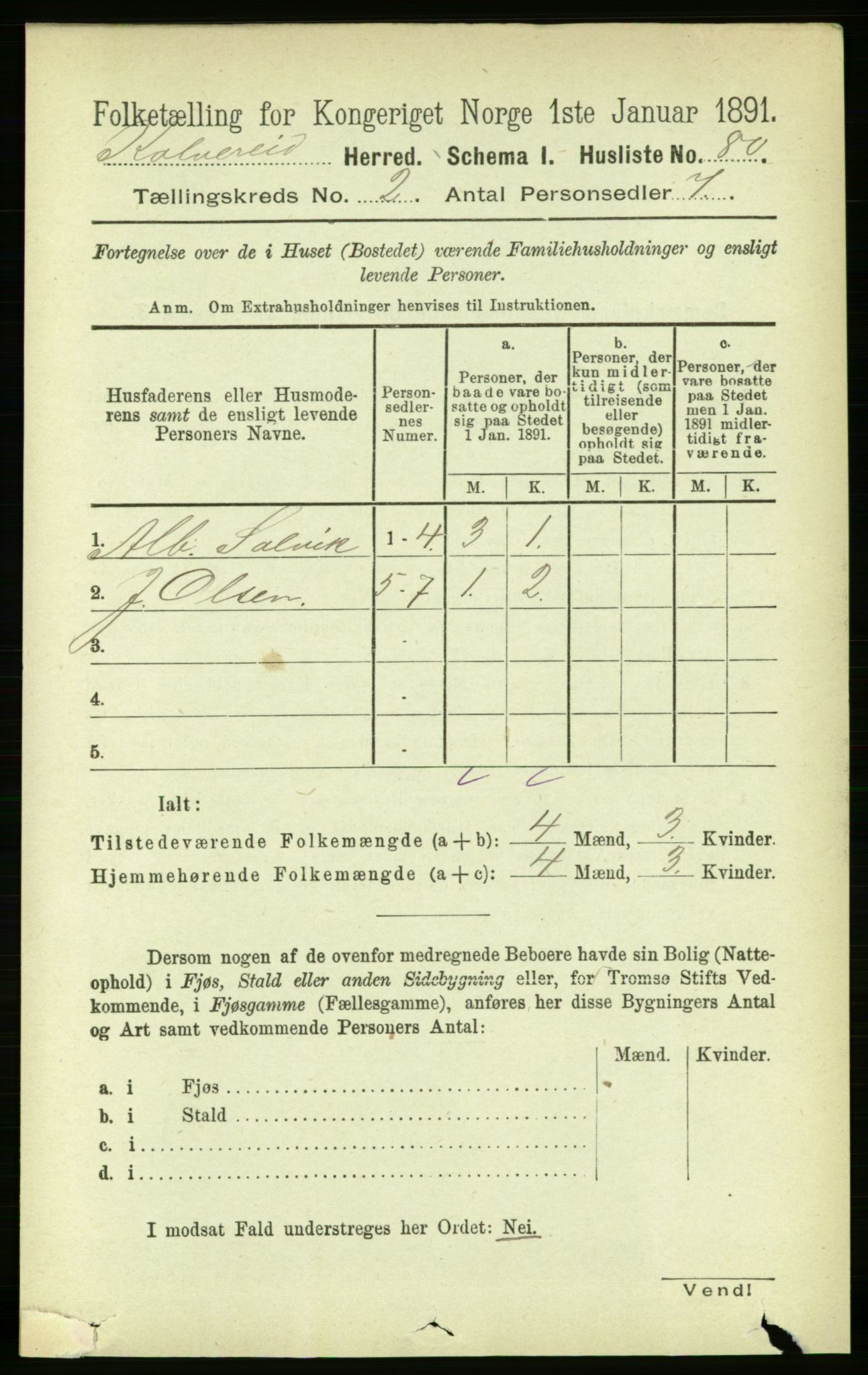 RA, 1891 census for 1752 Kolvereid, 1891, p. 328