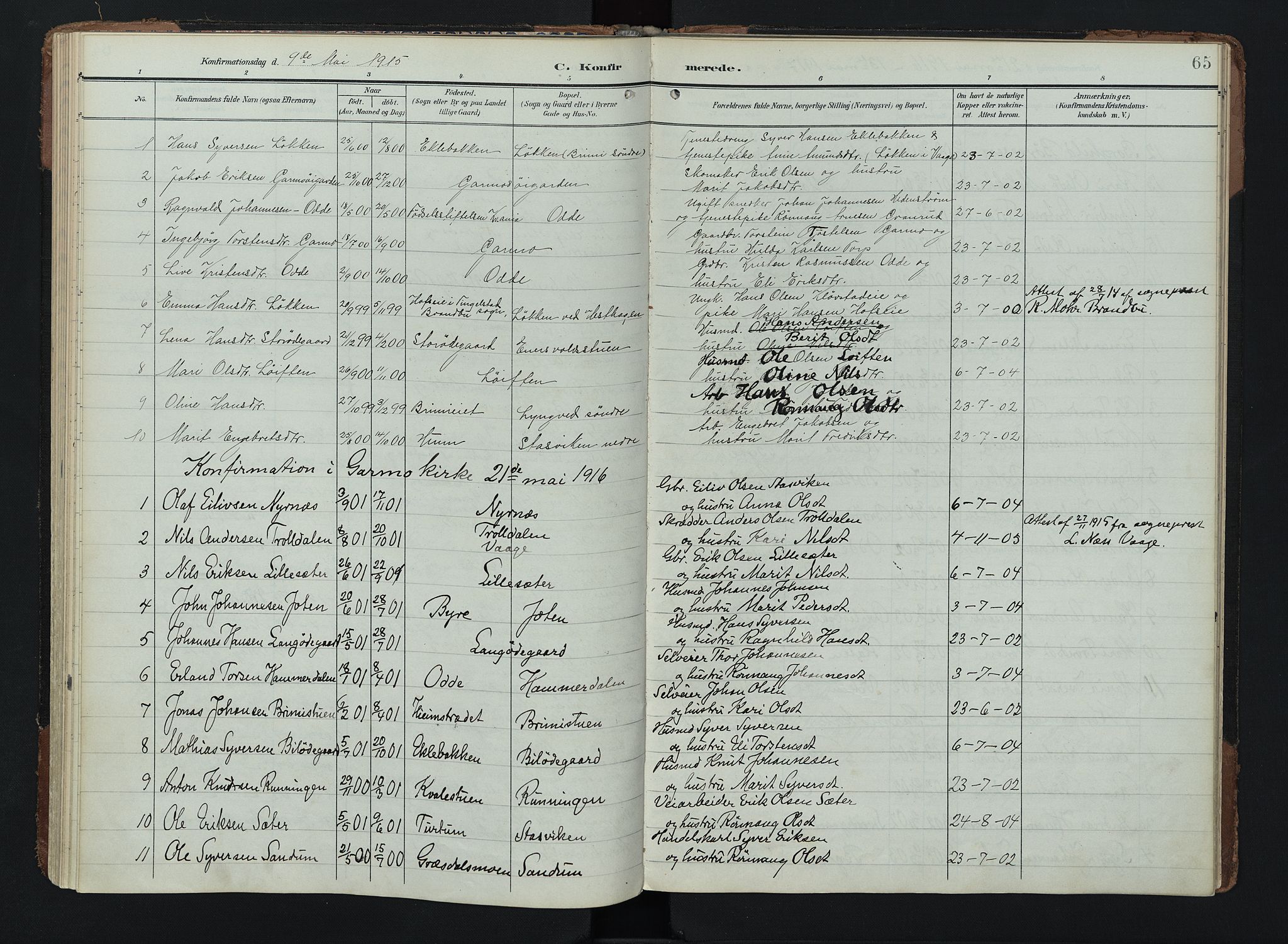 Lom prestekontor, AV/SAH-PREST-070/K/L0011: Parish register (official) no. 11, 1904-1928, p. 65