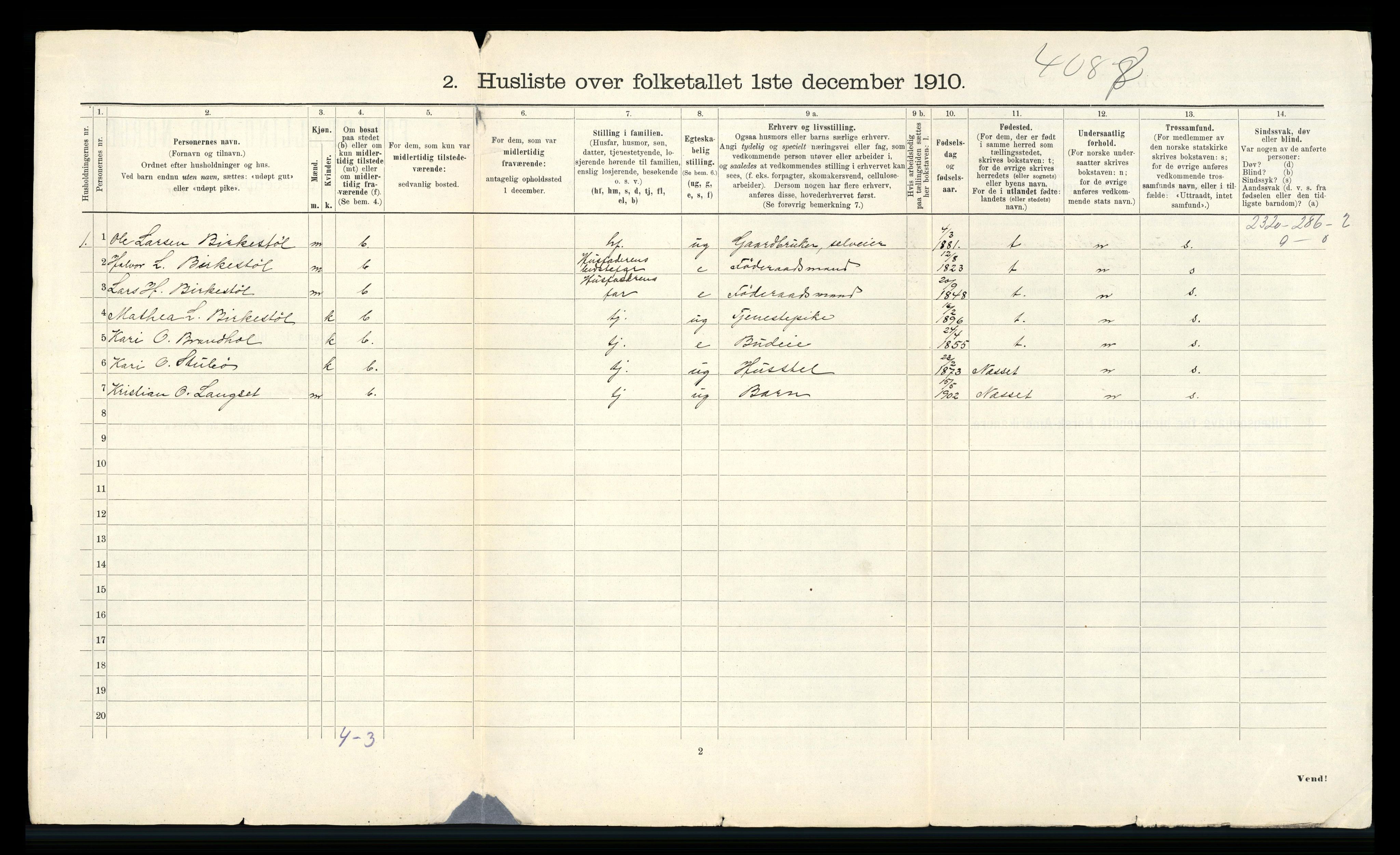 RA, 1910 census for Sunndal, 1910, p. 38