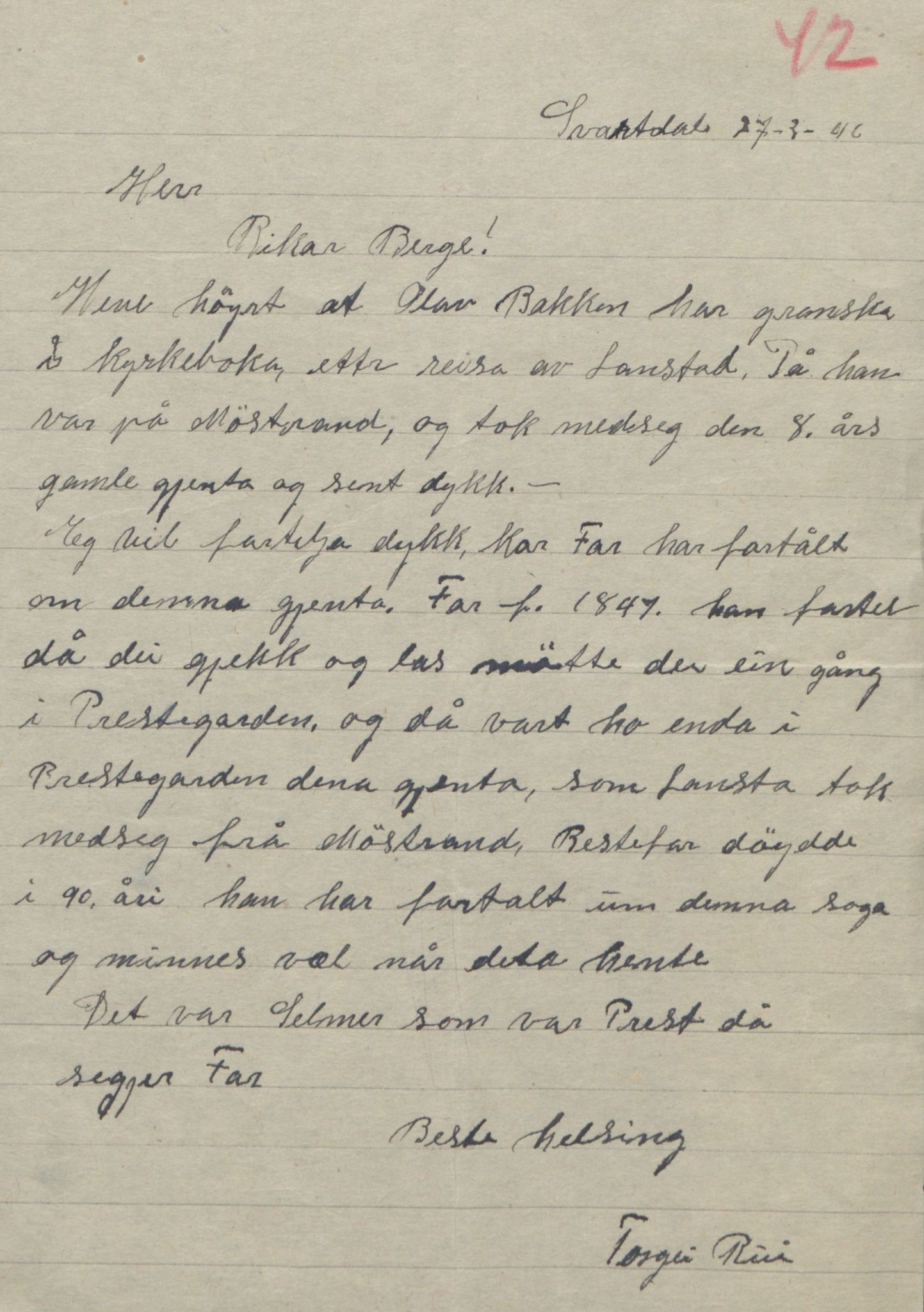 Rikard Berge, TEMU/TGM-A-1003/F/L0018/0056: 600-656 / 655 Brev, kataloger og andre papir til Rikard Berge. Konvolutten merka: Postpapir8, 1910-1950, p. 42