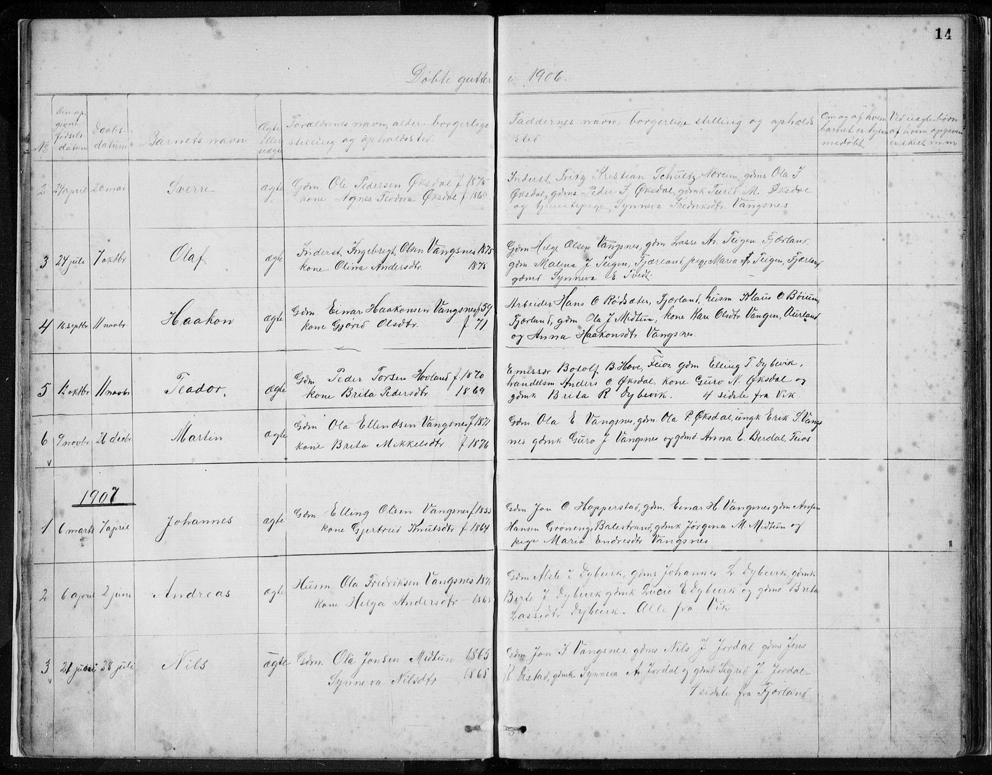 Vik sokneprestembete, AV/SAB-A-81501/H/Hab/Habc/L0002: Parish register (copy) no. C 2, 1880-1934, p. 14
