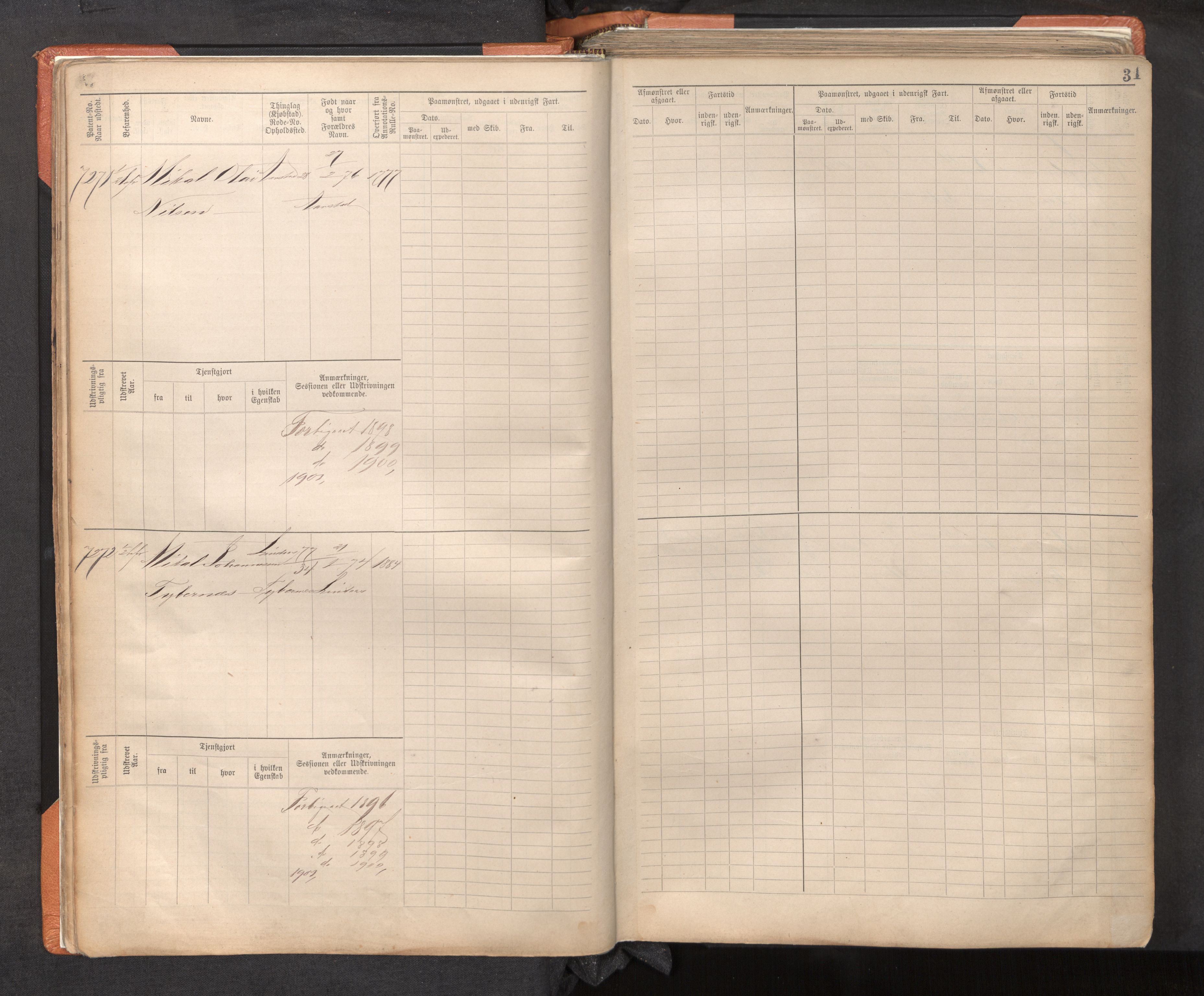 Innrulleringssjefen i Bergen, AV/SAB-A-100050/F/Fc/L0012: Sjøfartshovedrulle, nr. 7211 - 8168, 1895-1900, p. 31