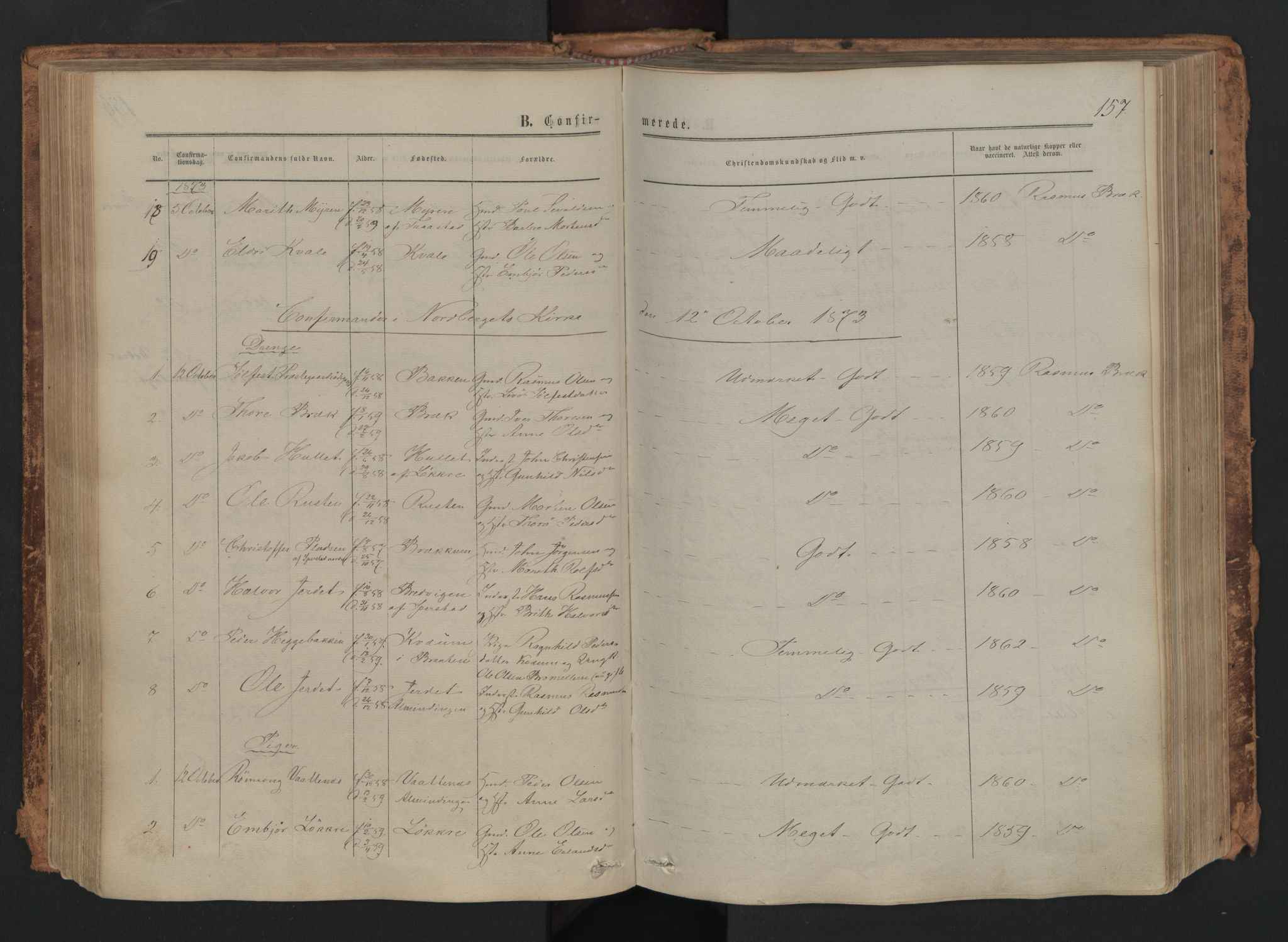 Skjåk prestekontor, SAH/PREST-072/H/Ha/Haa/L0001: Parish register (official) no. 1, 1863-1879, p. 157