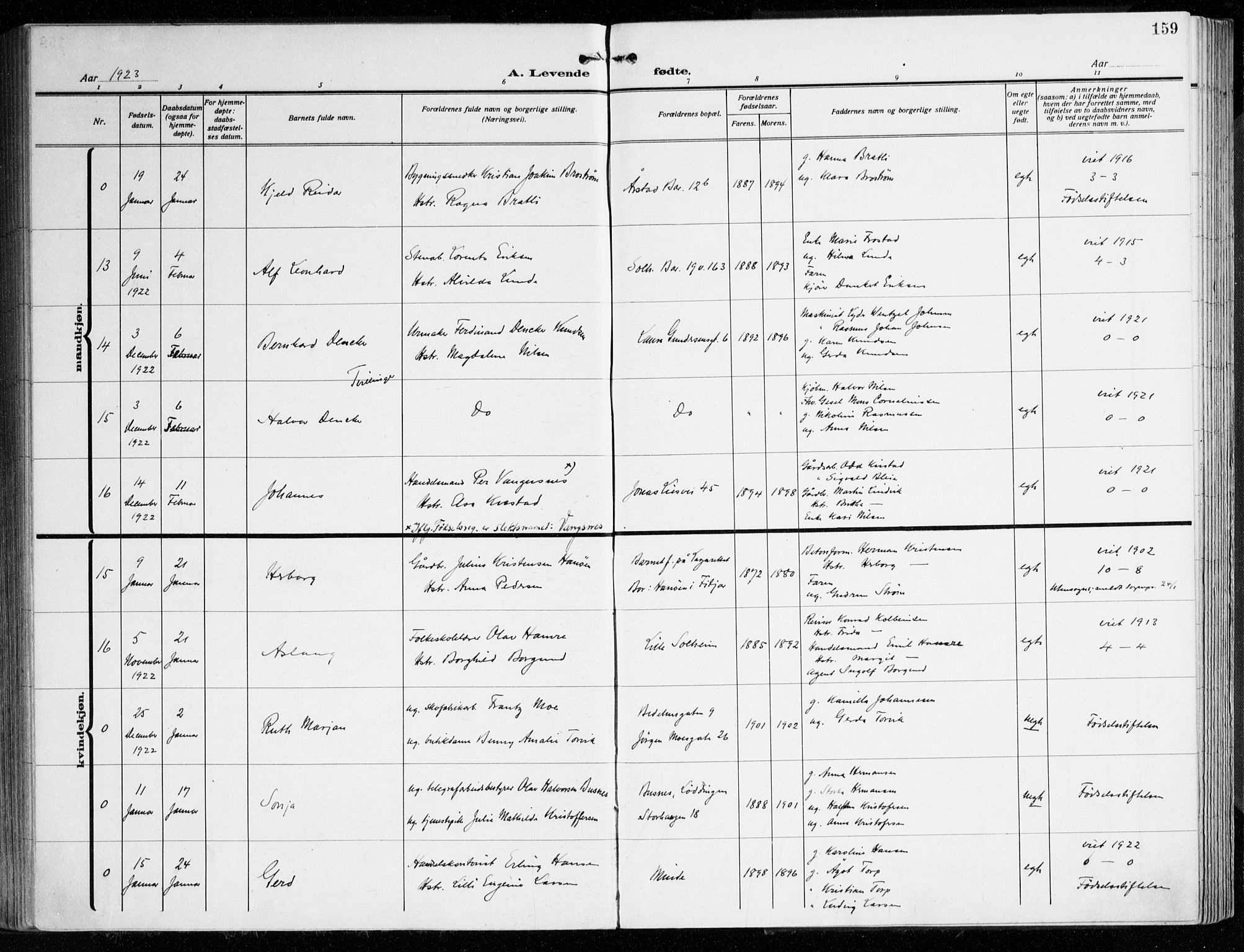 Årstad Sokneprestembete, AV/SAB-A-79301/H/Haa/L0004: Parish register (official) no. A 4, 1919-1928, p. 159