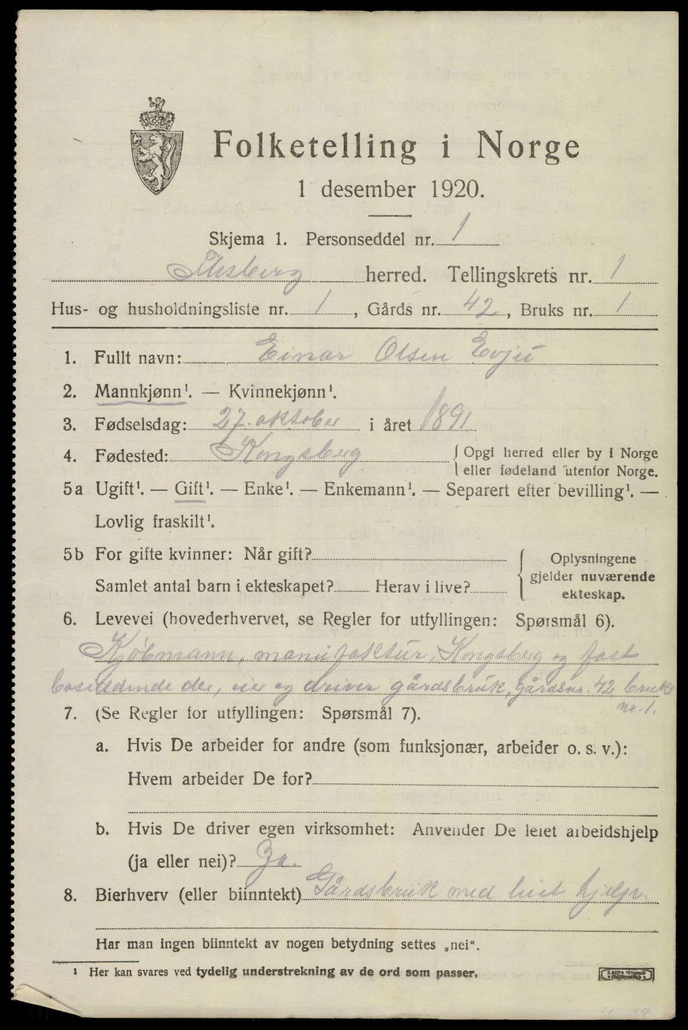 SAKO, 1920 census for Flesberg, 1920, p. 963