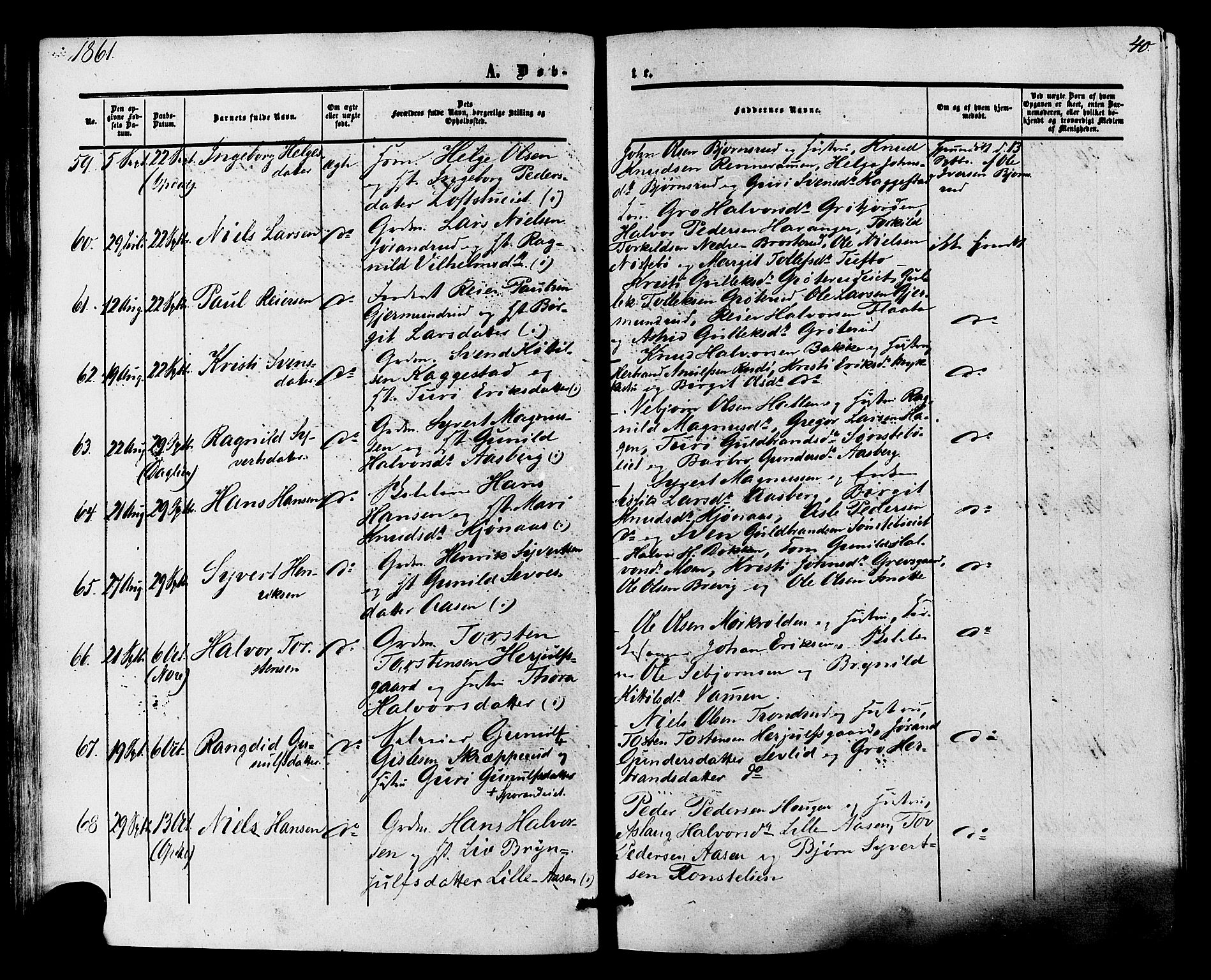 Nore kirkebøker, SAKO/A-238/F/Fa/L0003: Parish register (official) no. I 3, 1858-1866, p. 40