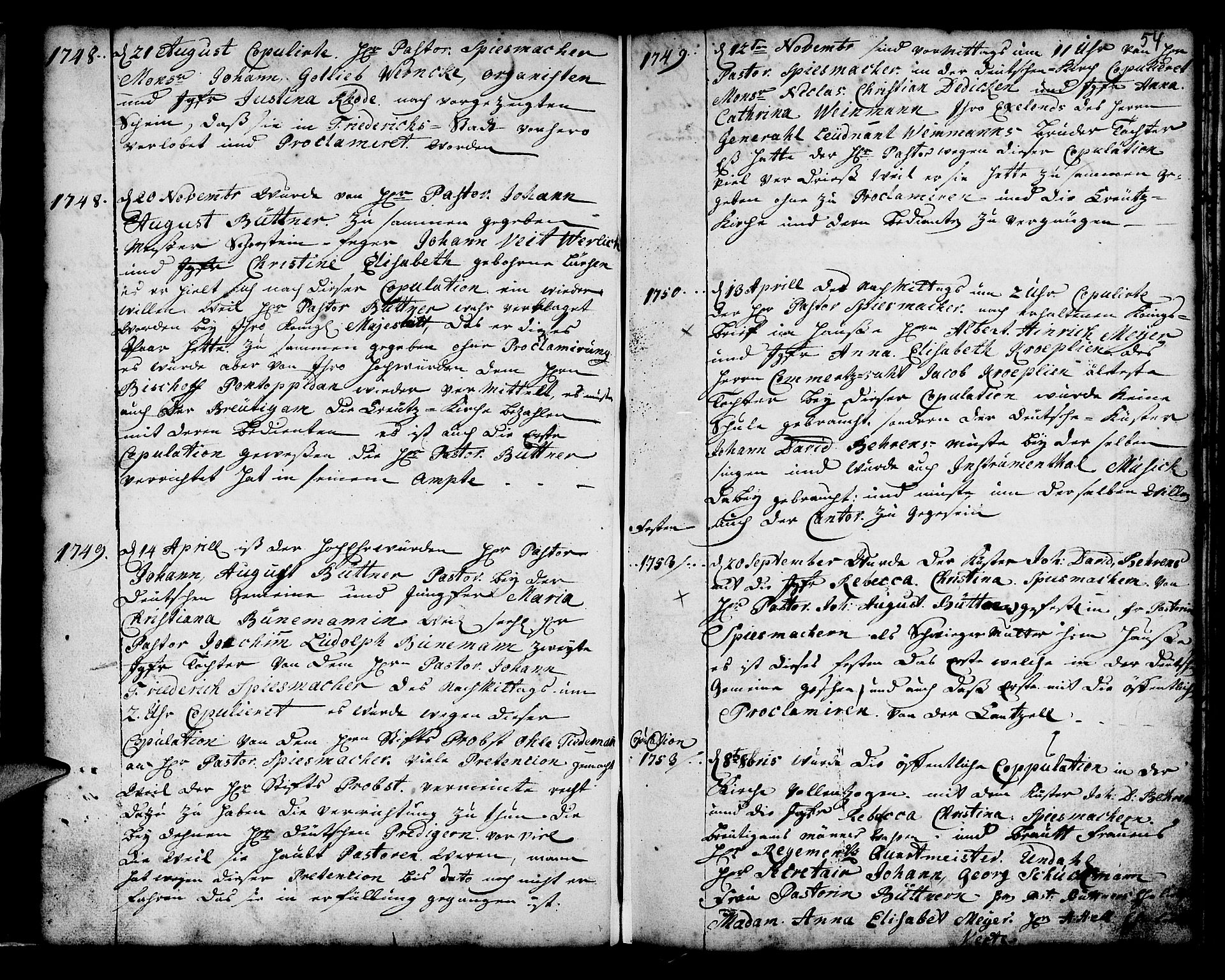 Mariakirken Sokneprestembete, AV/SAB-A-76901/H/Haa/L0001: Parish register (official) no. A 1, 1740-1784, p. 54