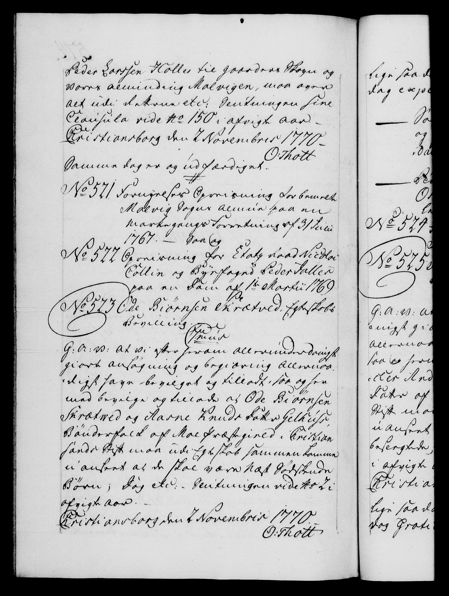 Danske Kanselli 1572-1799, AV/RA-EA-3023/F/Fc/Fca/Fcaa/L0044: Norske registre, 1769-1771, p. 574b