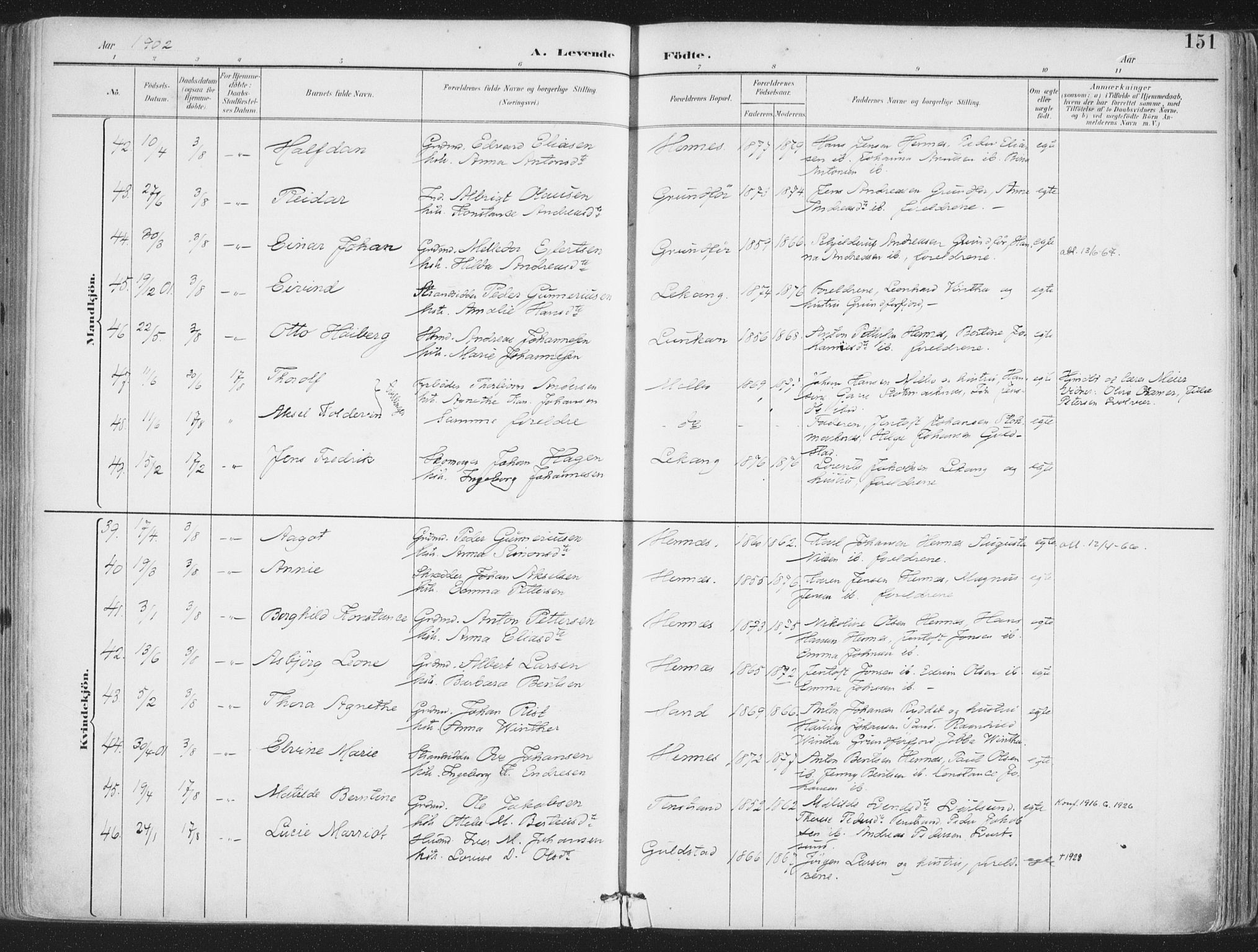 Ministerialprotokoller, klokkerbøker og fødselsregistre - Nordland, AV/SAT-A-1459/888/L1246: Parish register (official) no. 888A12, 1891-1903, p. 151