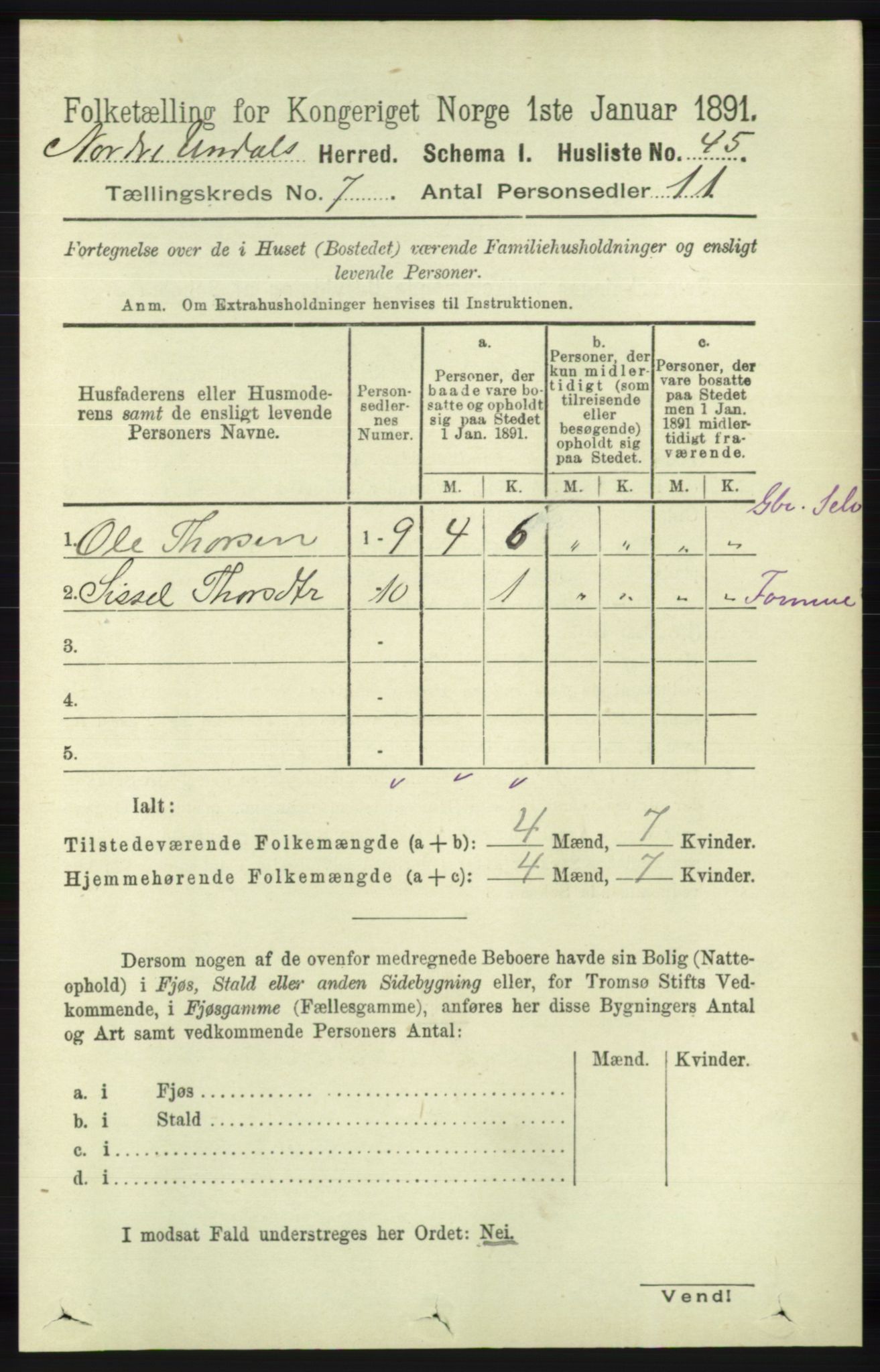 RA, 1891 census for 1028 Nord-Audnedal, 1891, p. 1777