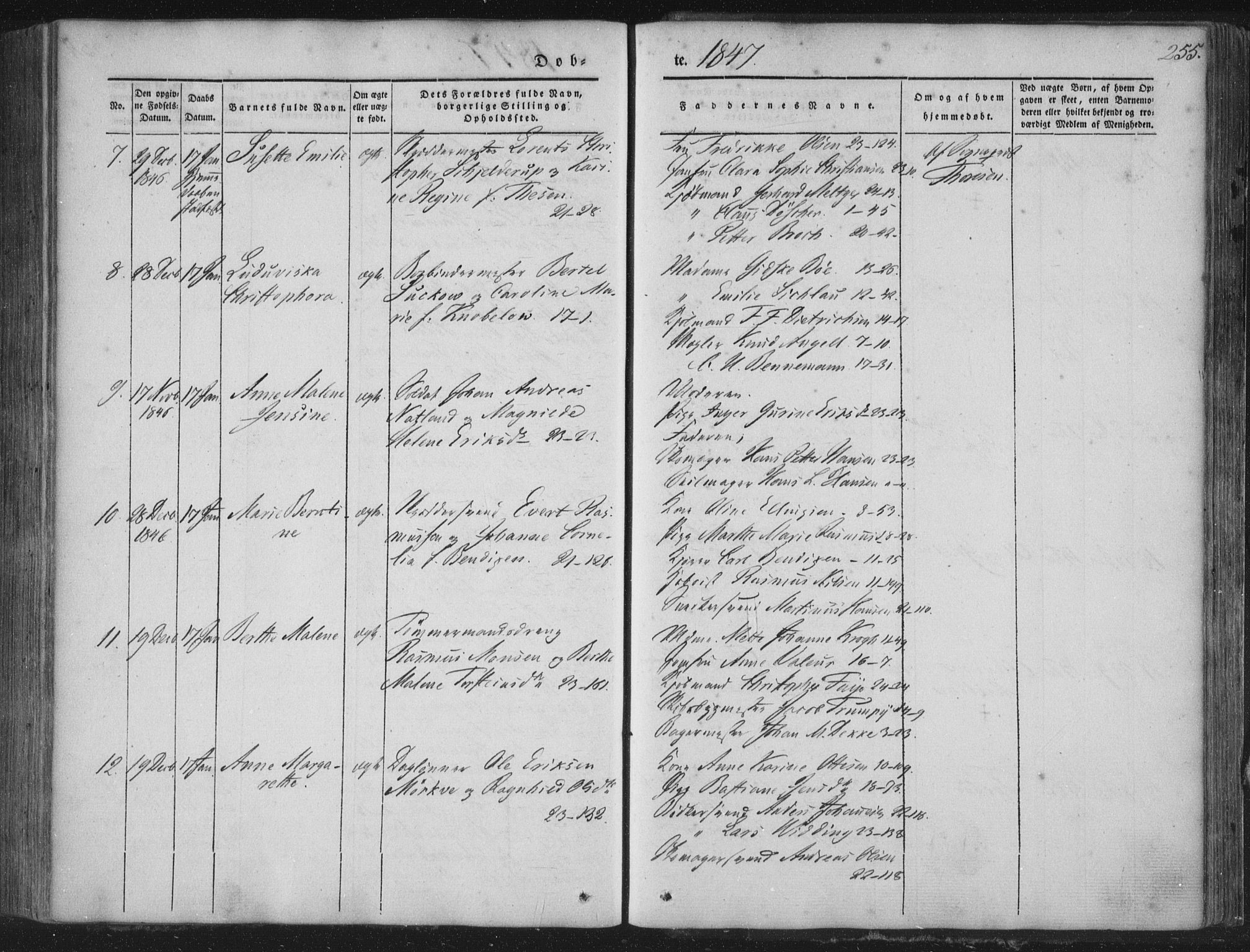 Korskirken sokneprestembete, SAB/A-76101/H/Haa/L0016: Parish register (official) no. B 2, 1841-1851, p. 255