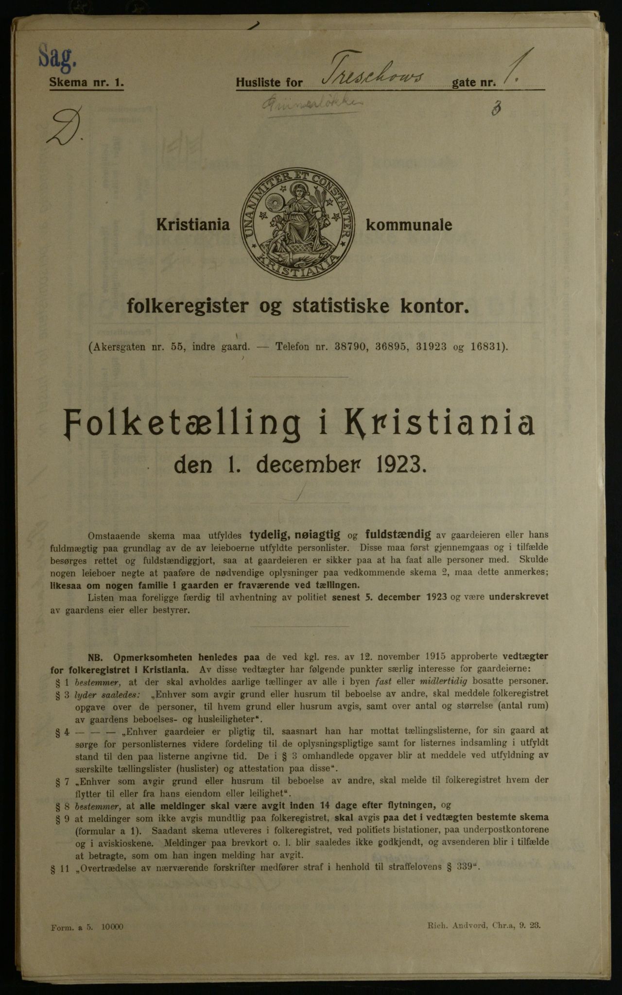 OBA, Municipal Census 1923 for Kristiania, 1923, p. 127326