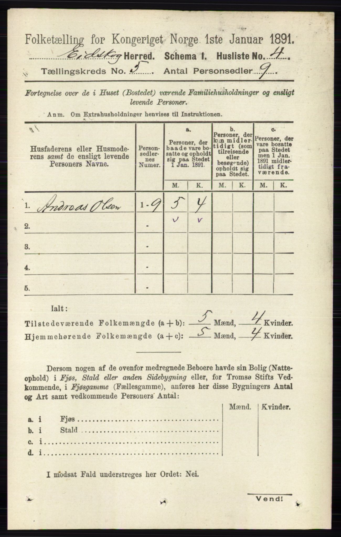 RA, 1891 census for 0420 Eidskog, 1891, p. 1954