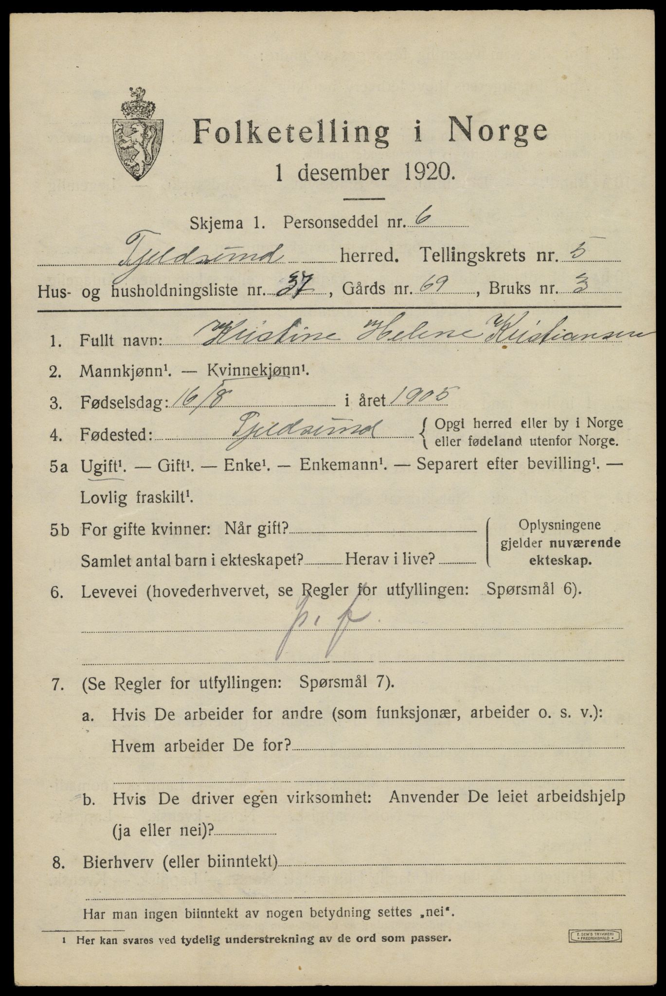 SAT, 1920 census for Tjeldsund, 1920, p. 3224