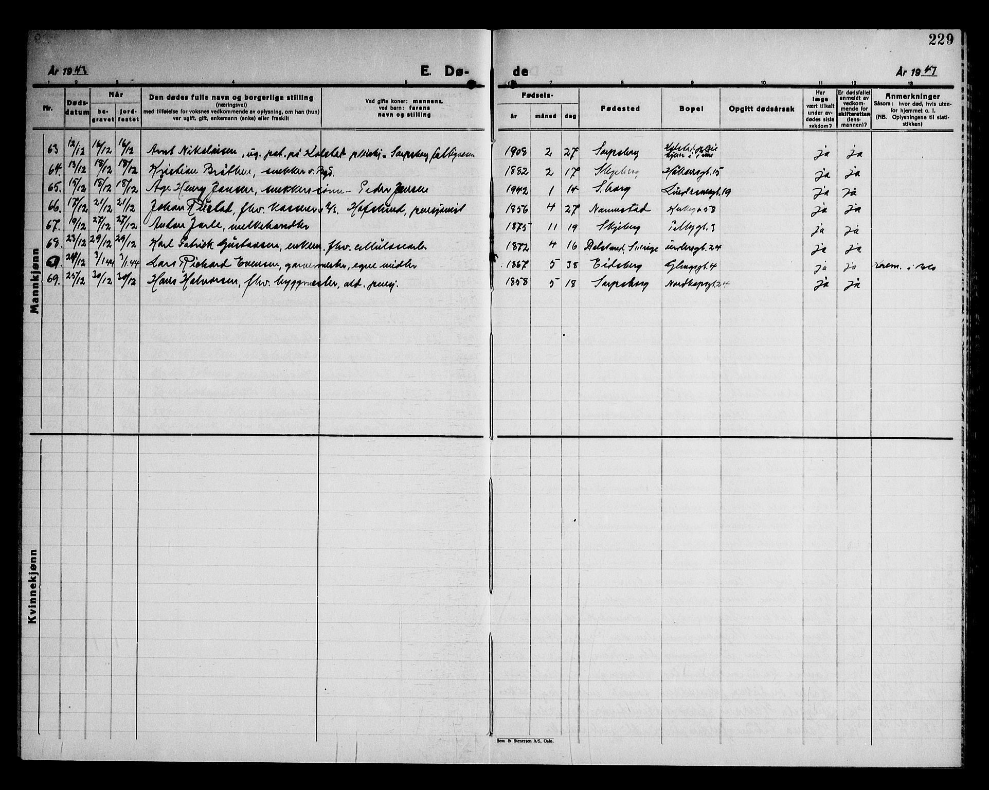 Sarpsborg prestekontor Kirkebøker, AV/SAO-A-2006/G/Ga/L0004: Parish register (copy) no. 4, 1929-1949, p. 229