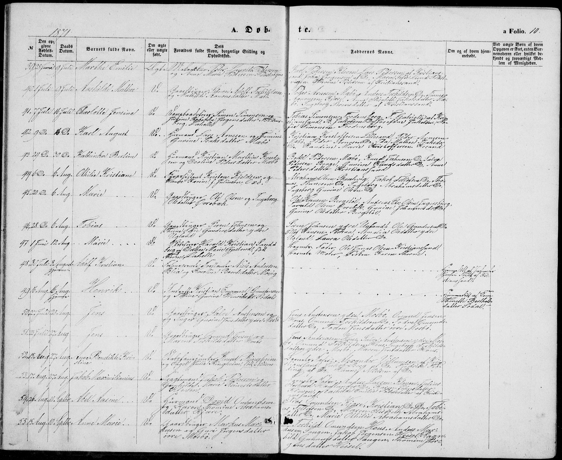 Oddernes sokneprestkontor, AV/SAK-1111-0033/F/Fb/Fba/L0007: Parish register (copy) no. B 7, 1869-1887, p. 10