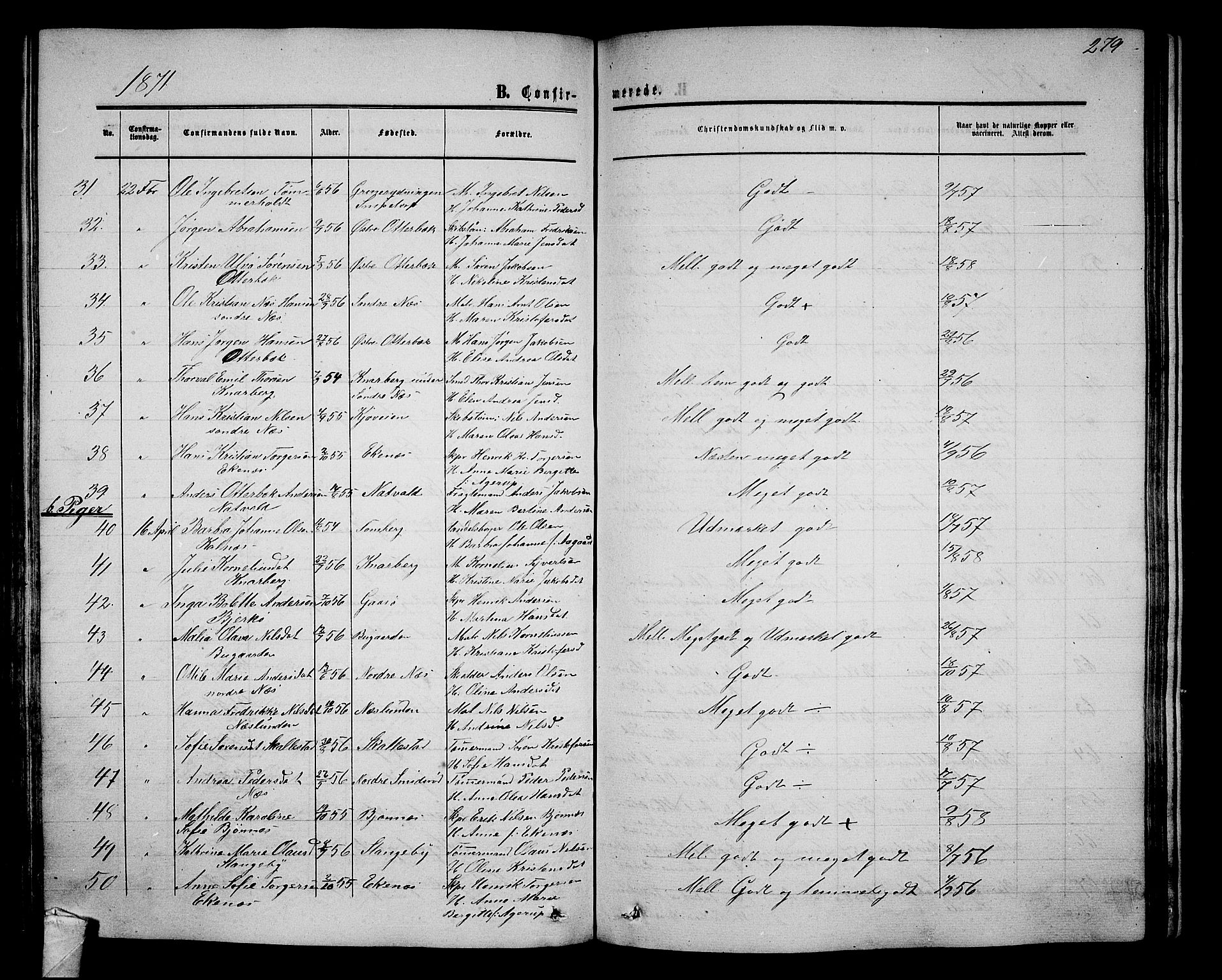 Nøtterøy kirkebøker, AV/SAKO-A-354/G/Ga/L0002: Parish register (copy) no. I 2, 1860-1877, p. 279
